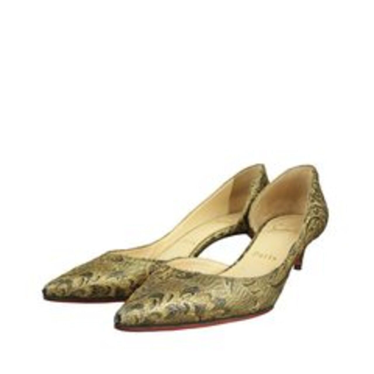 Christian Louboutin Bronze and Brown Swirl Iriza 45 Brocart Pumps Heels