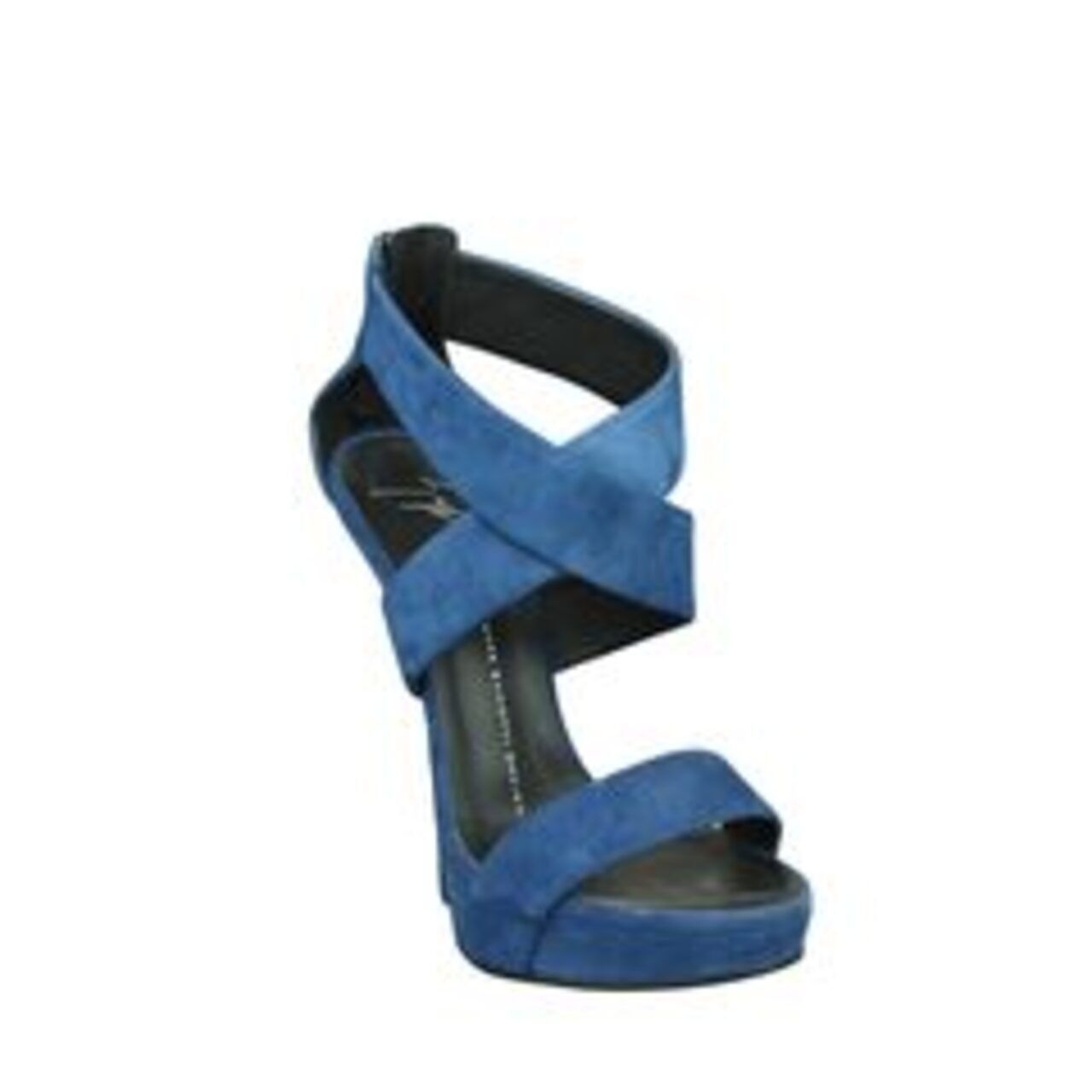 Giuseppe Zanotti Sculpted Suede Crisscross Wedge Sandal Blue Wedges