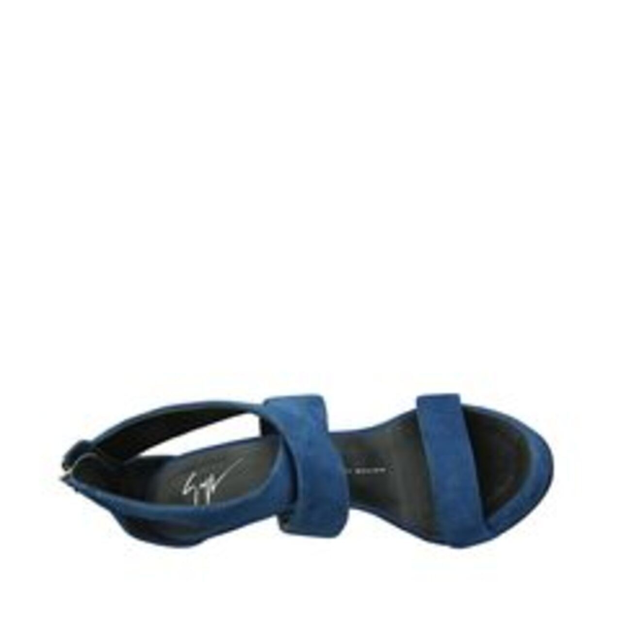 Giuseppe Zanotti Sculpted Suede Crisscross Wedge Sandal Blue Wedges