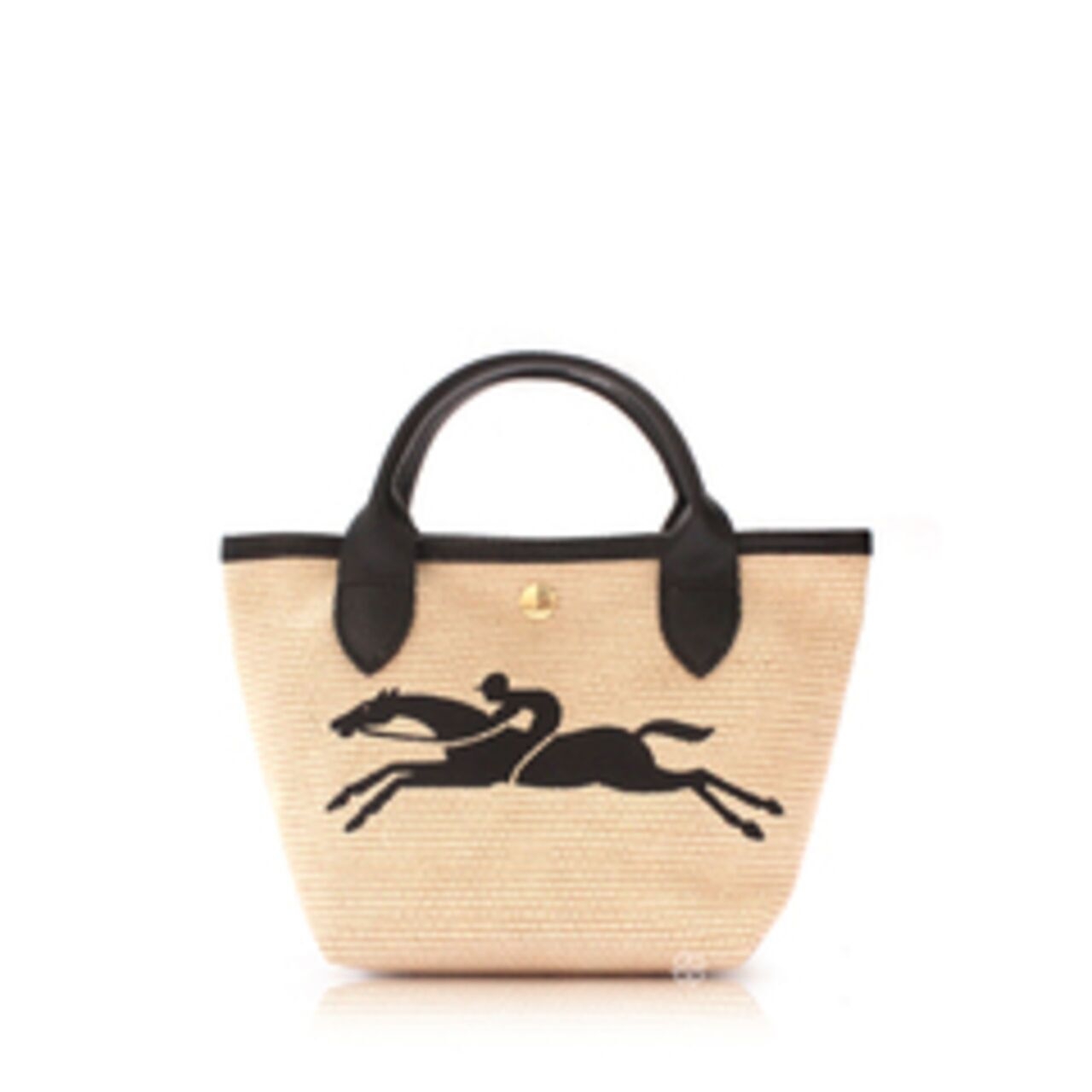 Longchamp Le Pliage Heritage Leather Logo Straw Bags In Black Satchel