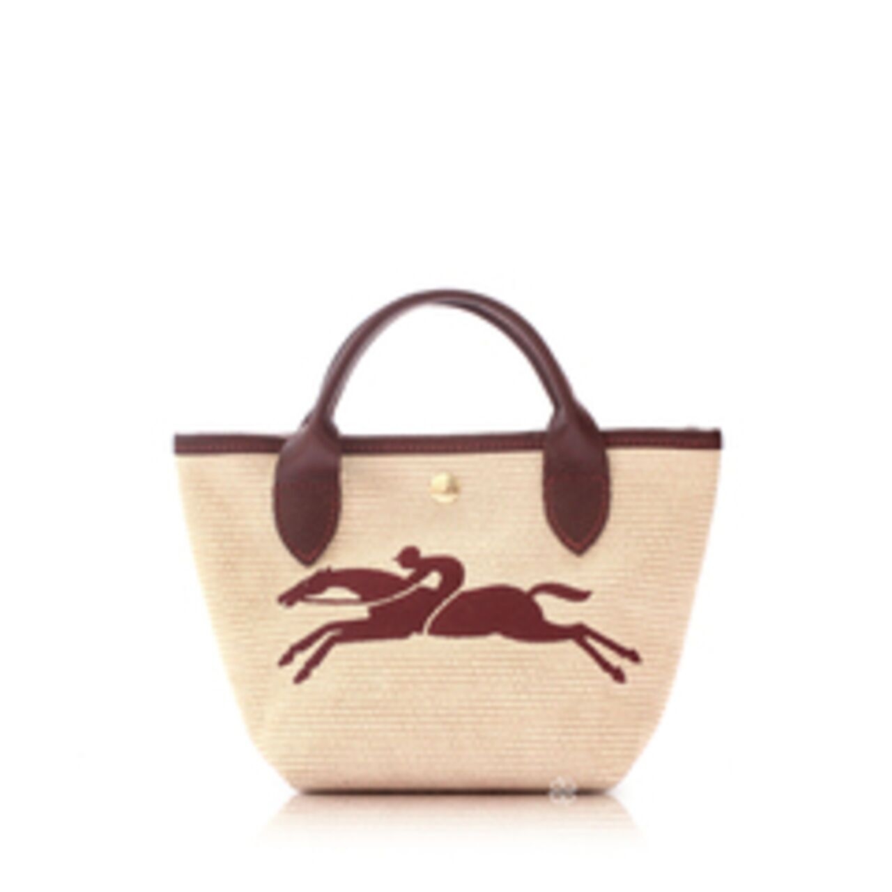 Longchamp Le Pliage Heritage Leather Logo Straw Bags In Red Satchel