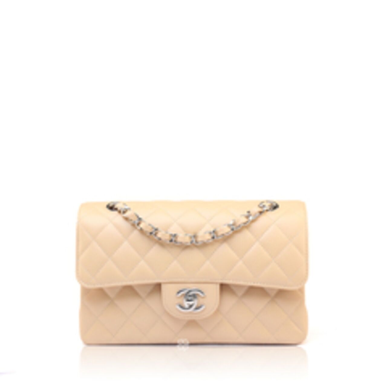 Chanel Small Classic Double Flap Bag Caviar Beige SHW Shoulder Bag