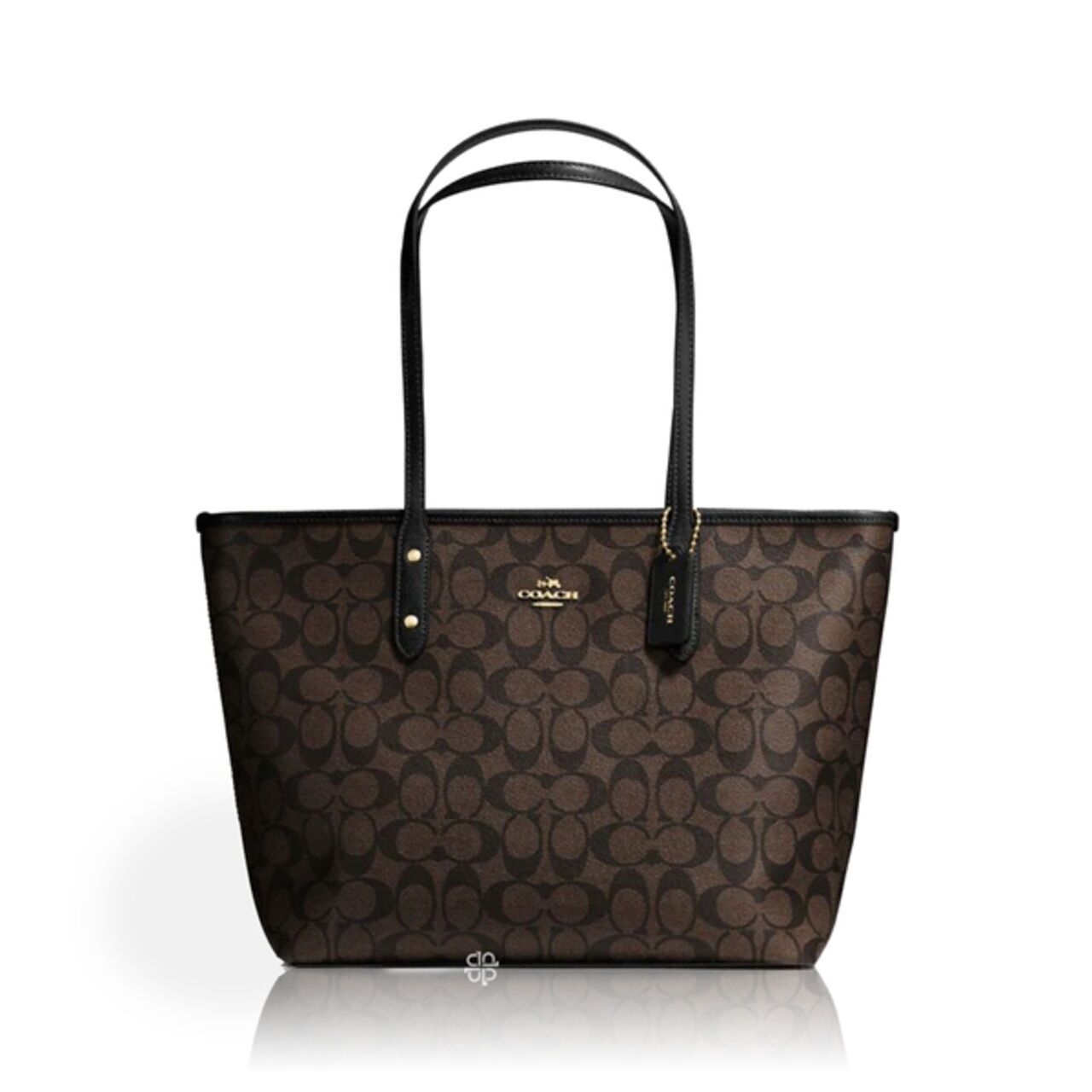 Coach Tote Bag Signature Open City Brown Black