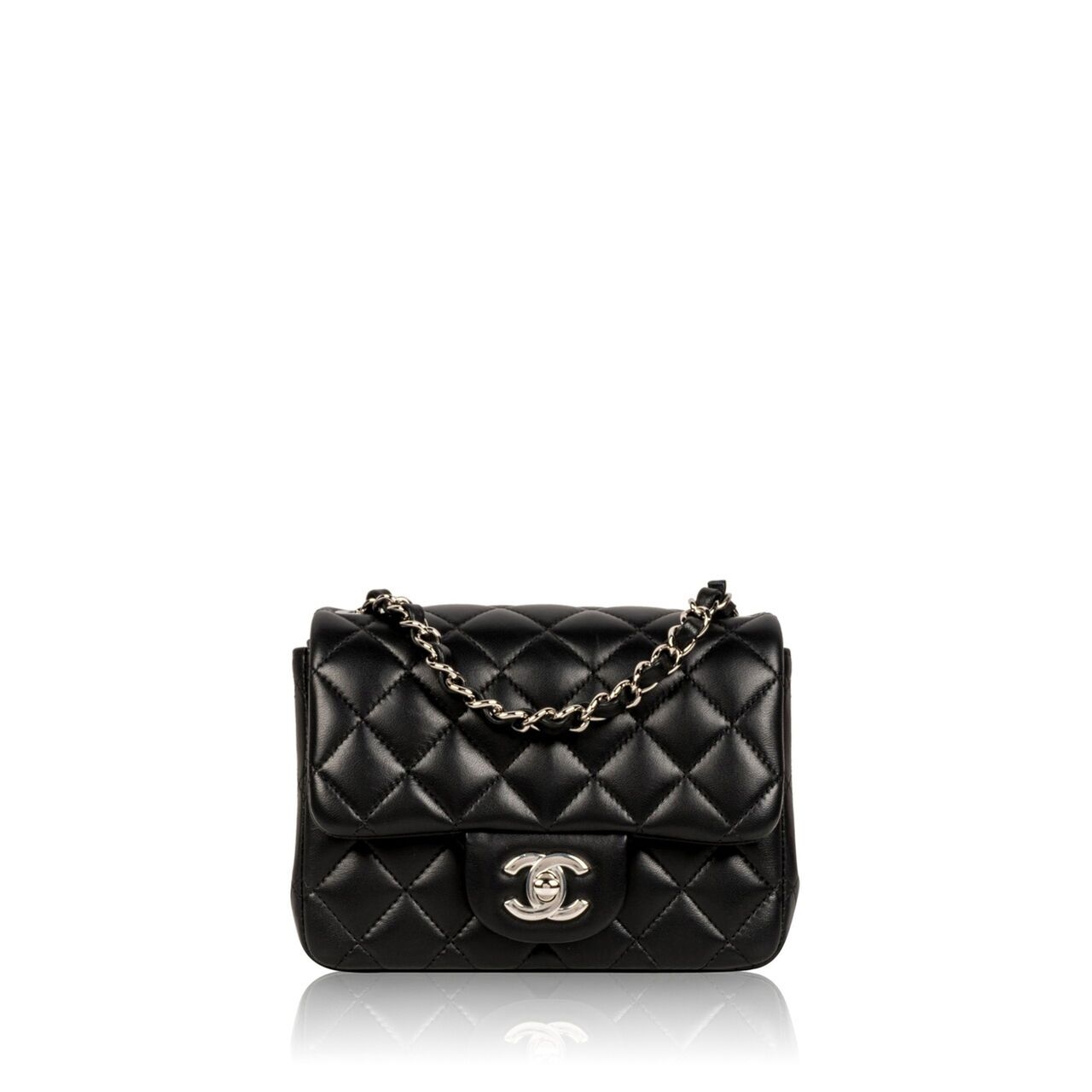 Chanel Mini Square Black Lamb GHW