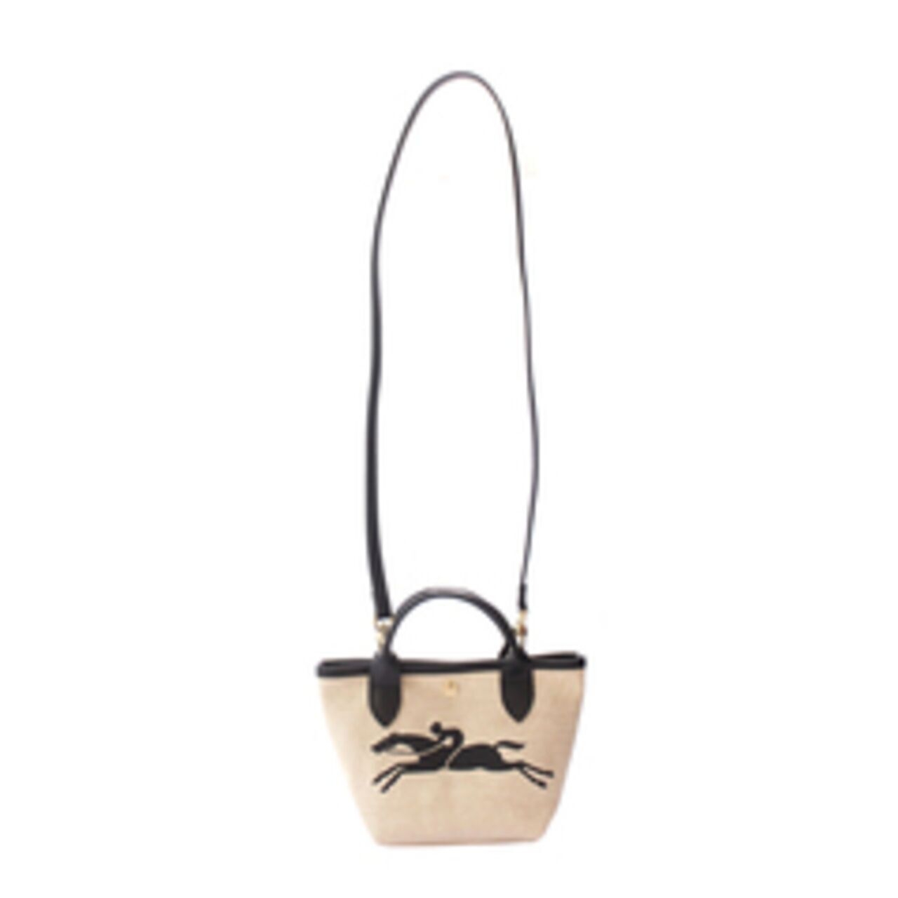 Longchamp Le Pliage Heritage Leather Logo Straw Bags In Black Satchel