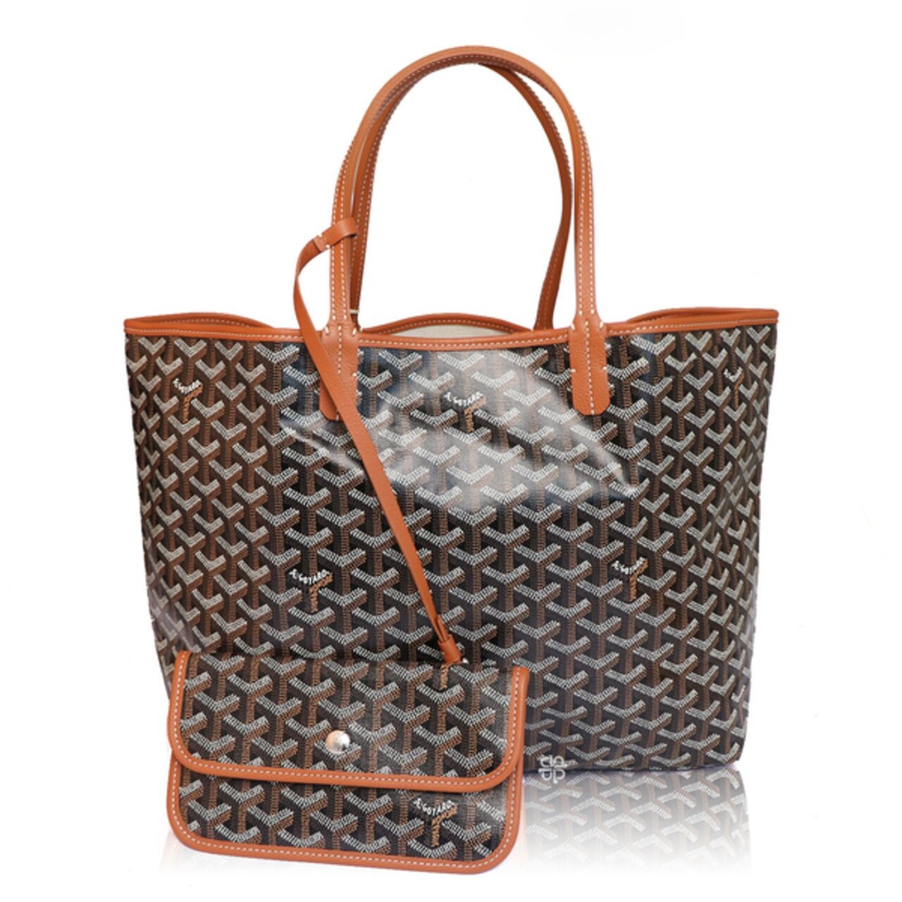 Goyard ST Louis PM Chevron Bag In Black Tan