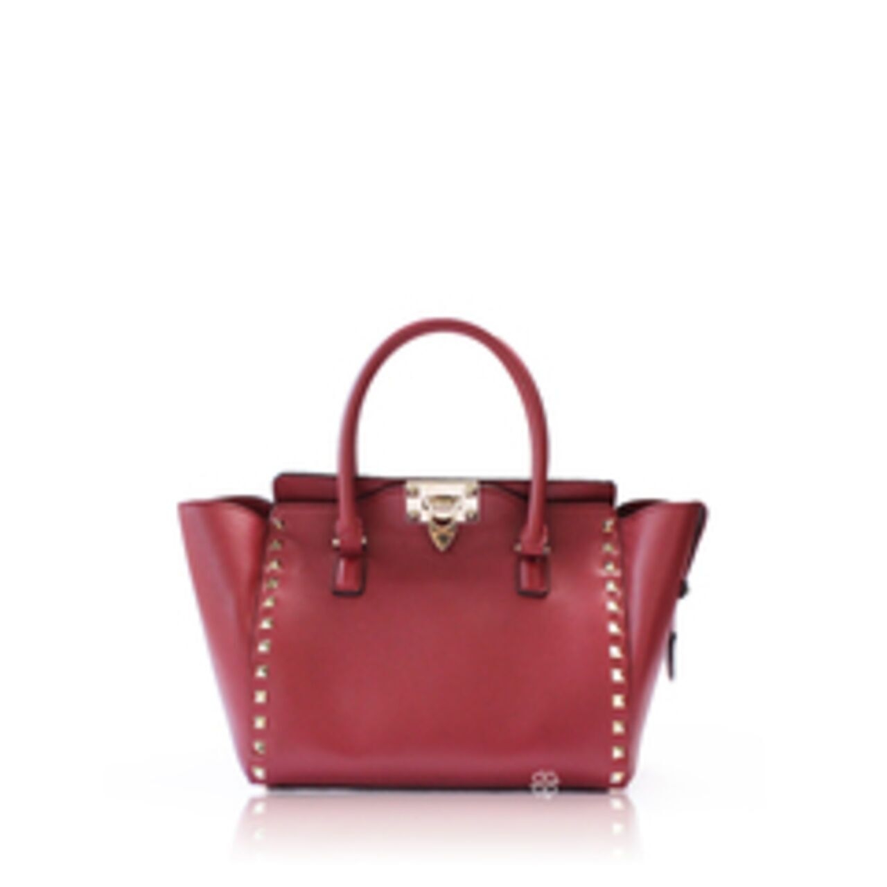 Valentino Red Leather Rockstud Small Double Handle Handbag