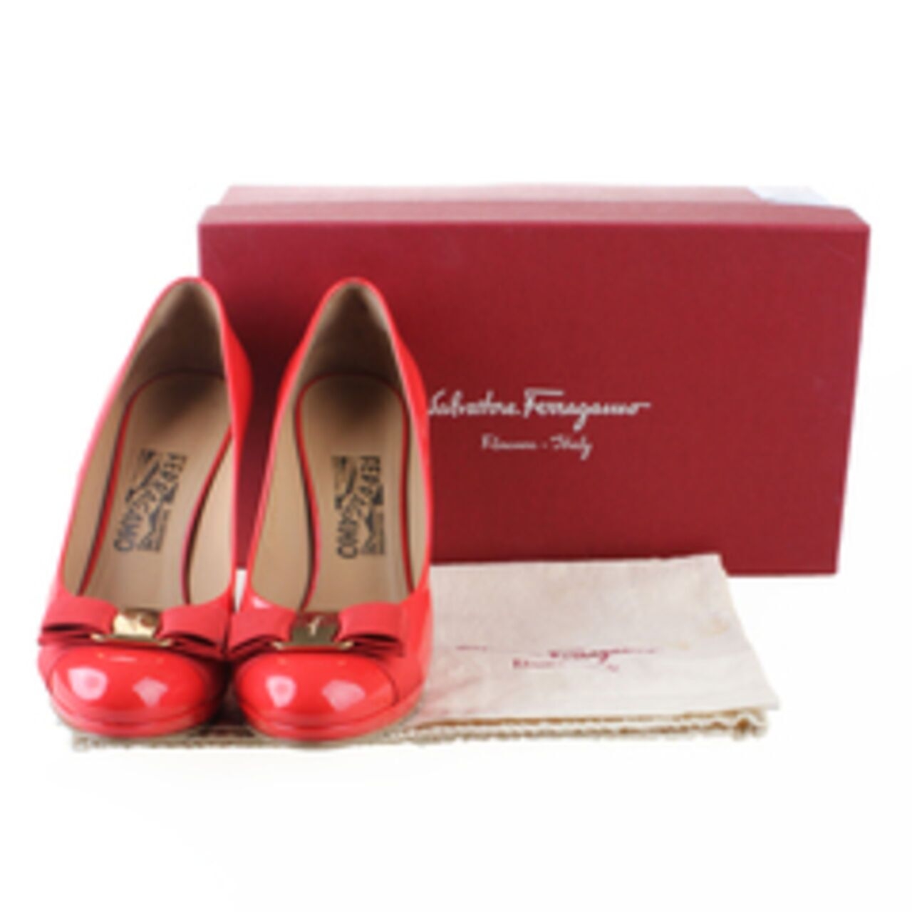 Salvatore Ferragamo Tina Patent Pump Red Heels