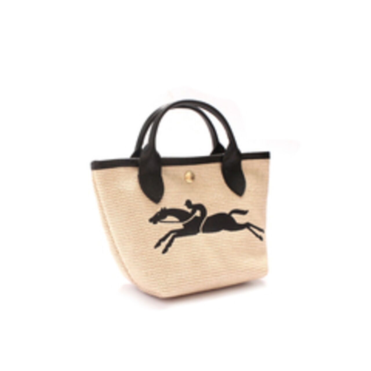 Longchamp Le Pliage Heritage Leather Logo Straw Bags In Black Satchel
