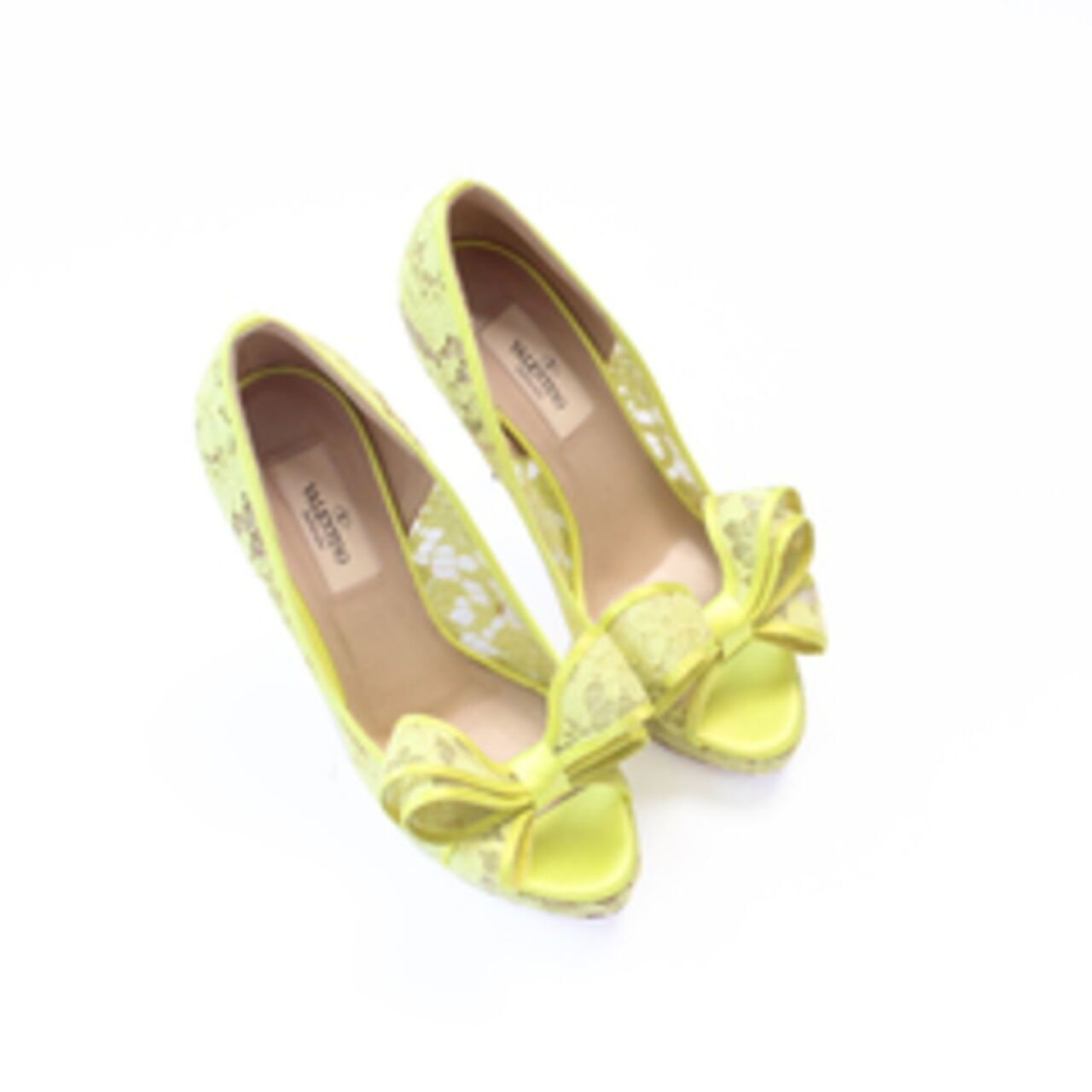 Valentino Garavani Mesh Lace Platform Heels In Yellow Heels