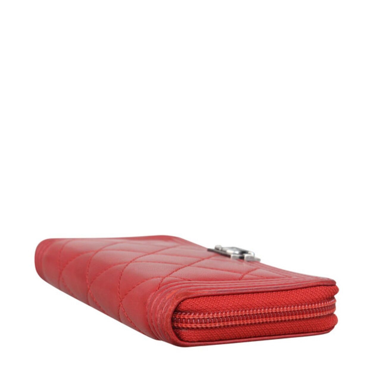 Chanel Lambskin Quilted Small Boy Zip Around Wallet