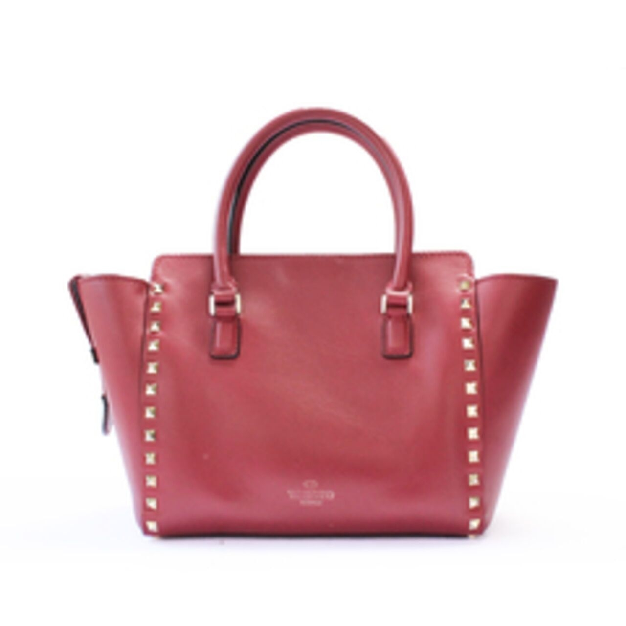 Valentino Red Leather Rockstud Small Double Handle Handbag