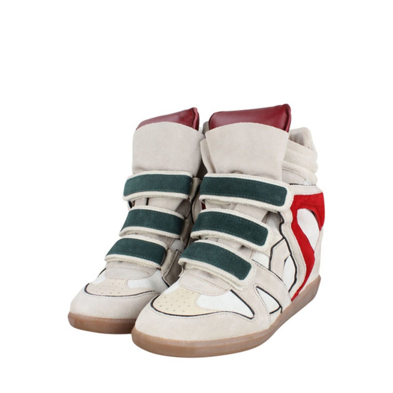 Isabel Marant Beige Suede Red Green High Top Sneakers
