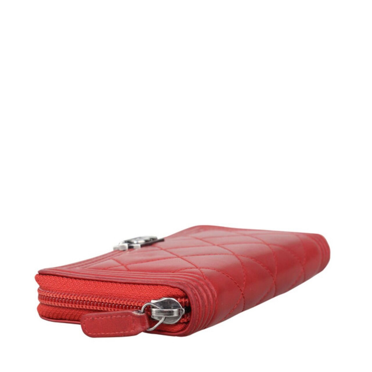 Chanel Lambskin Quilted Small Boy Zip Around Wallet