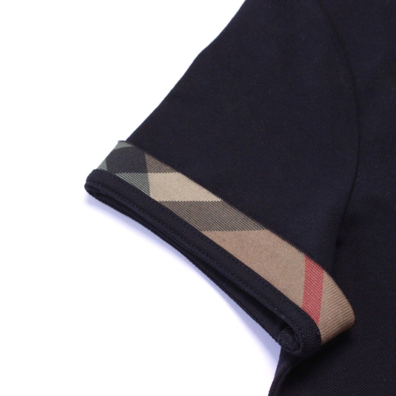 Burberry Navy Blue Ladies Pique Check Collar Tee Shirt