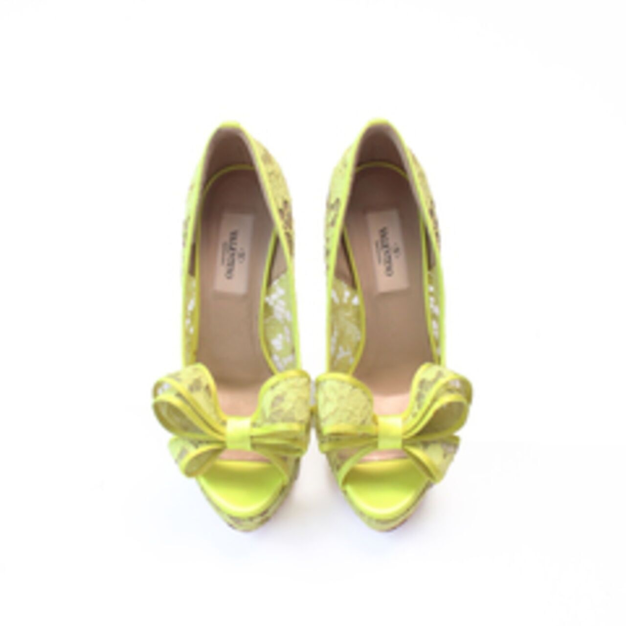 Valentino Garavani Mesh Lace Platform Heels In Yellow Heels