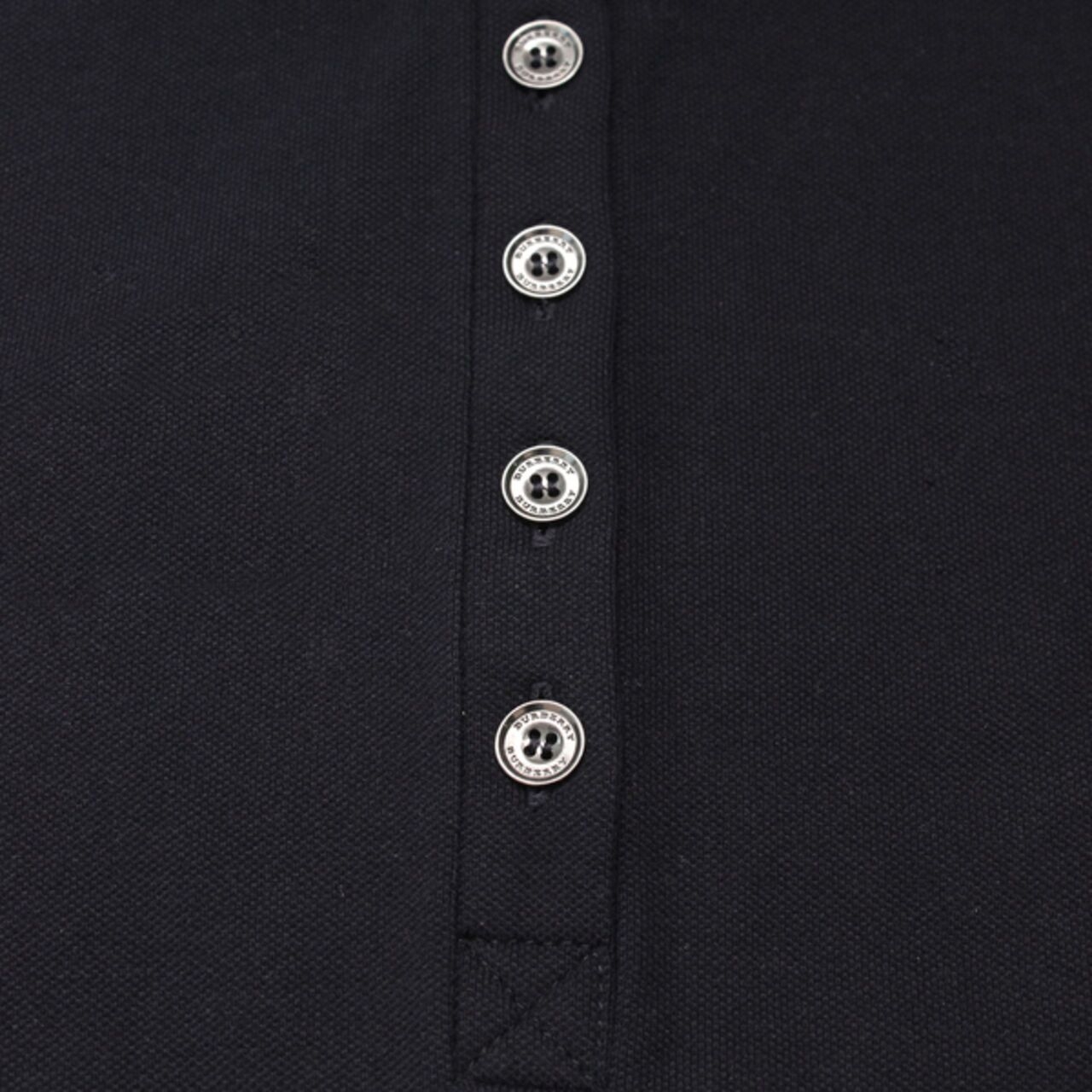 Burberry Navy Blue Ladies Pique Check Collar Tee Shirt