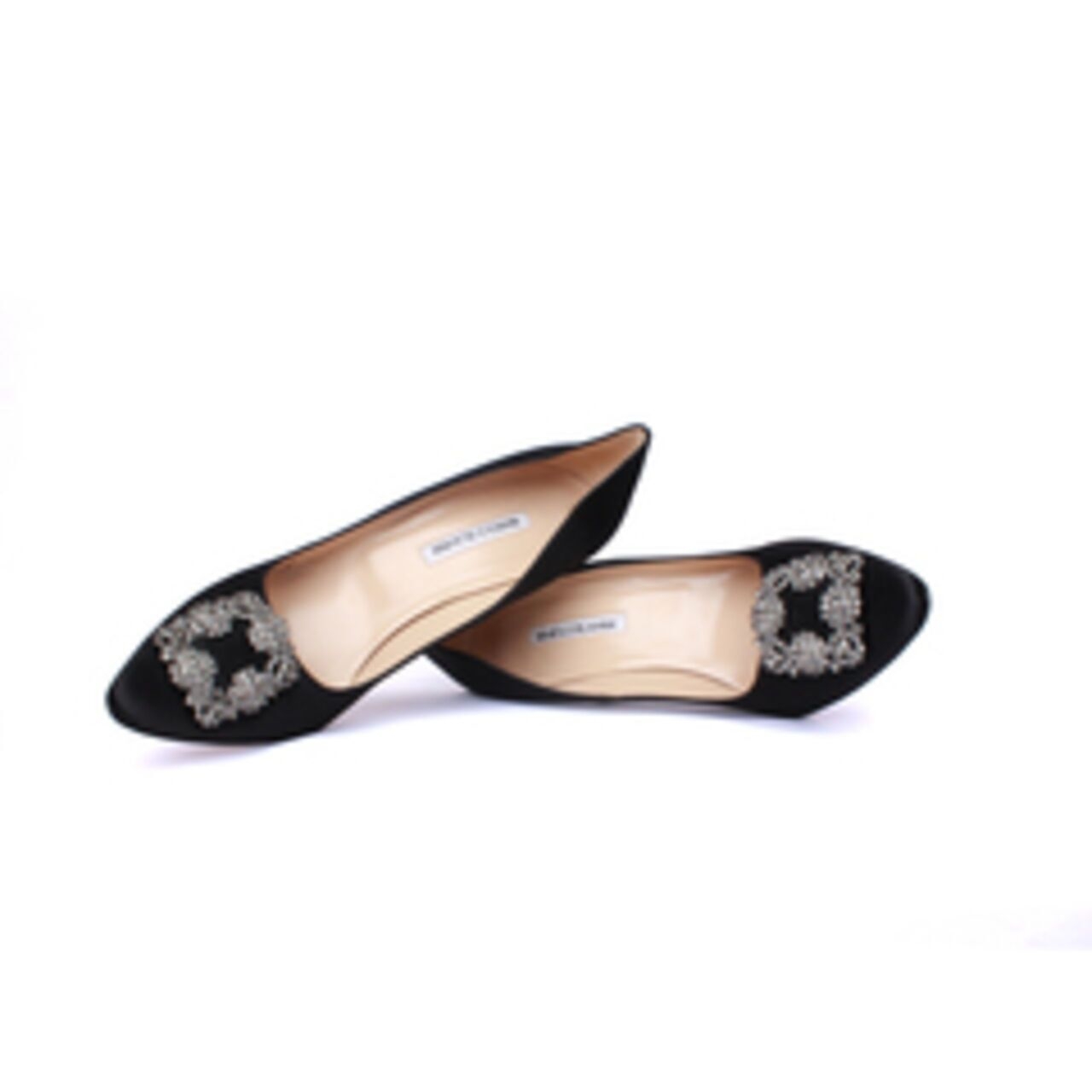 Manolo Blahnik Hangisi 90 Satin Pumps With CLC Crystal Buckle Black Heels