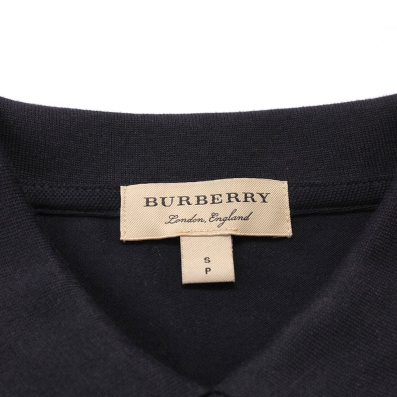 Burberry Navy Blue Ladies Pique Check Collar Tee Shirt