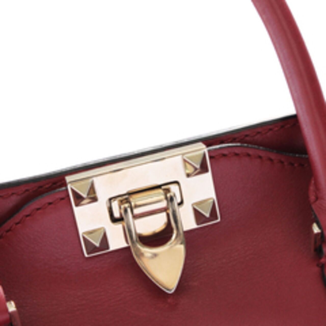 Valentino Red Leather Rockstud Small Double Handle Handbag