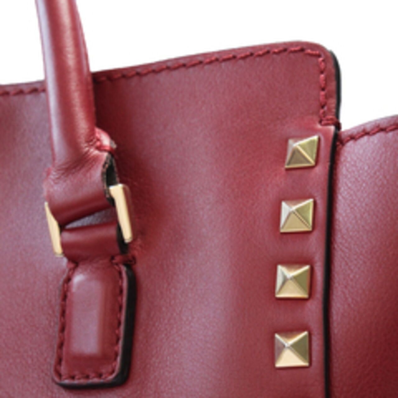 Valentino Red Leather Rockstud Small Double Handle Handbag