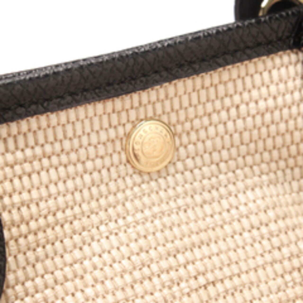 Longchamp Le Pliage Heritage Leather Logo Straw Bags In Black Satchel