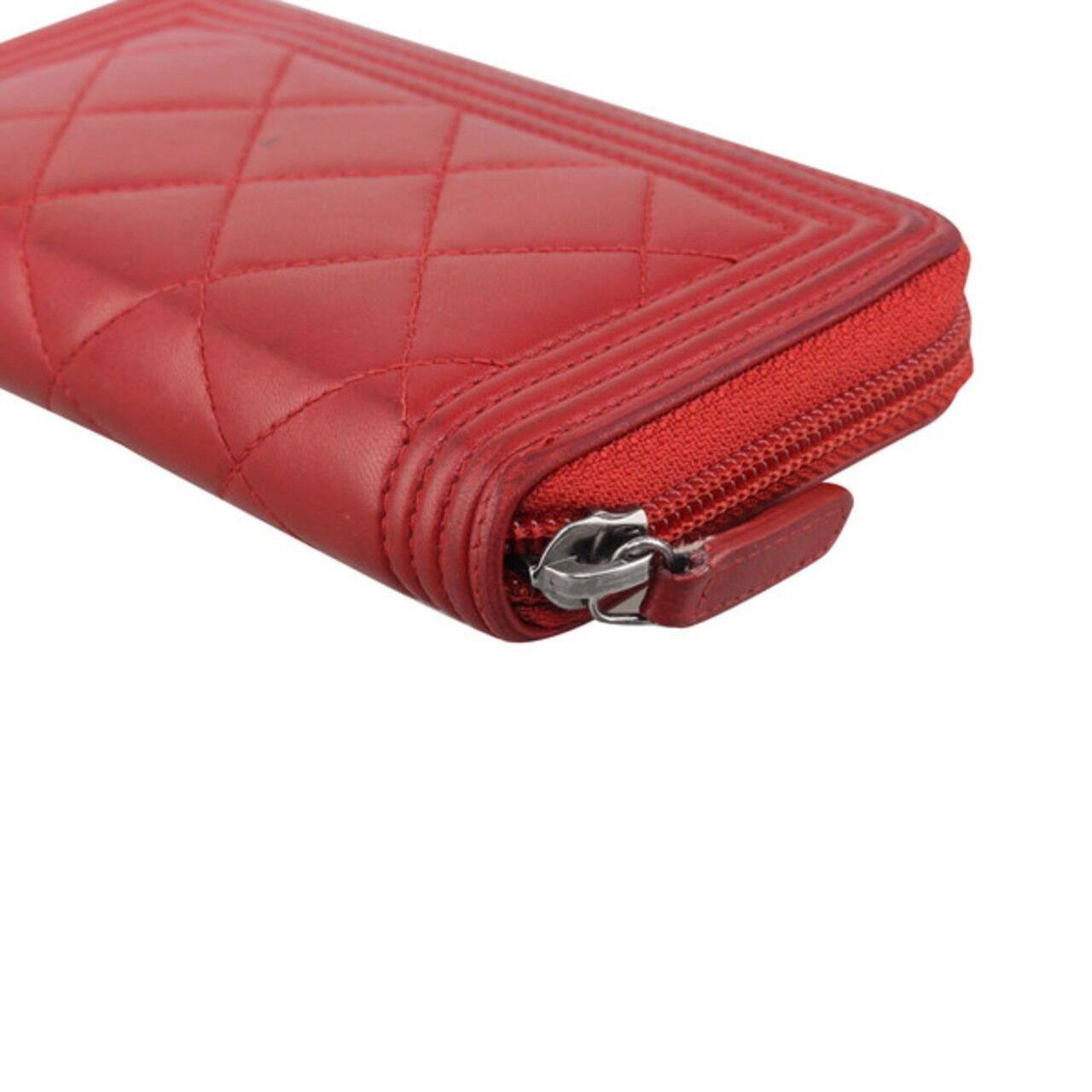 Chanel Lambskin Quilted Small Boy Zip Around Wallet