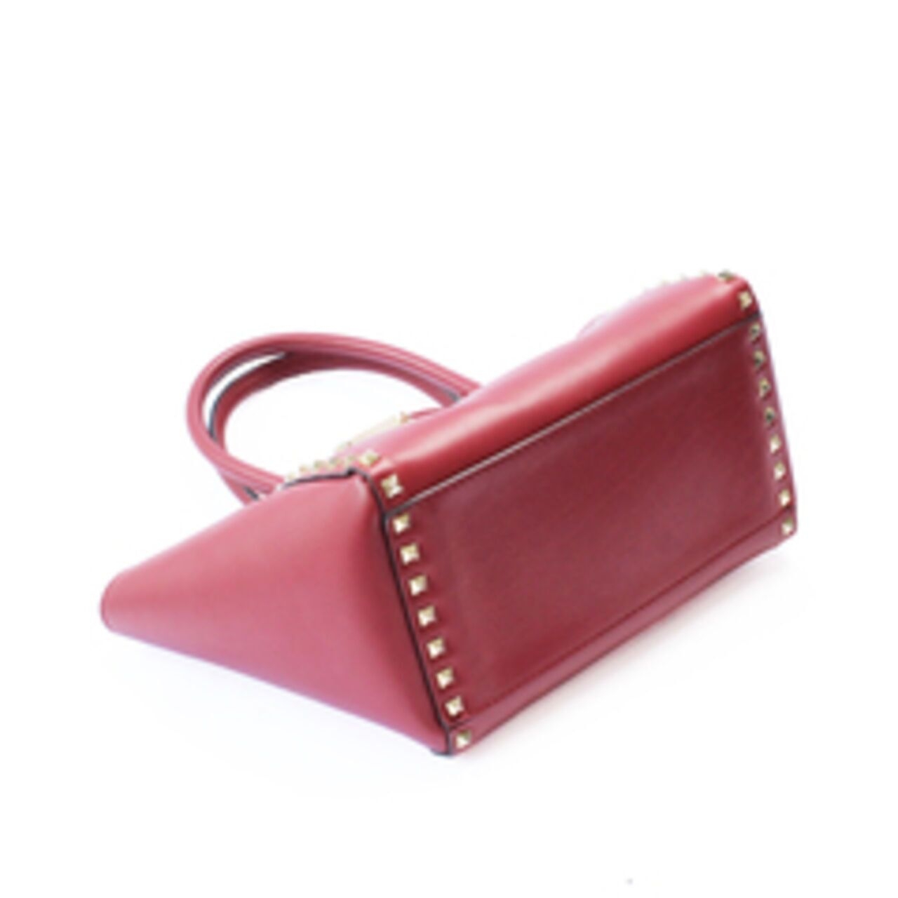 Valentino Red Leather Rockstud Small Double Handle Handbag