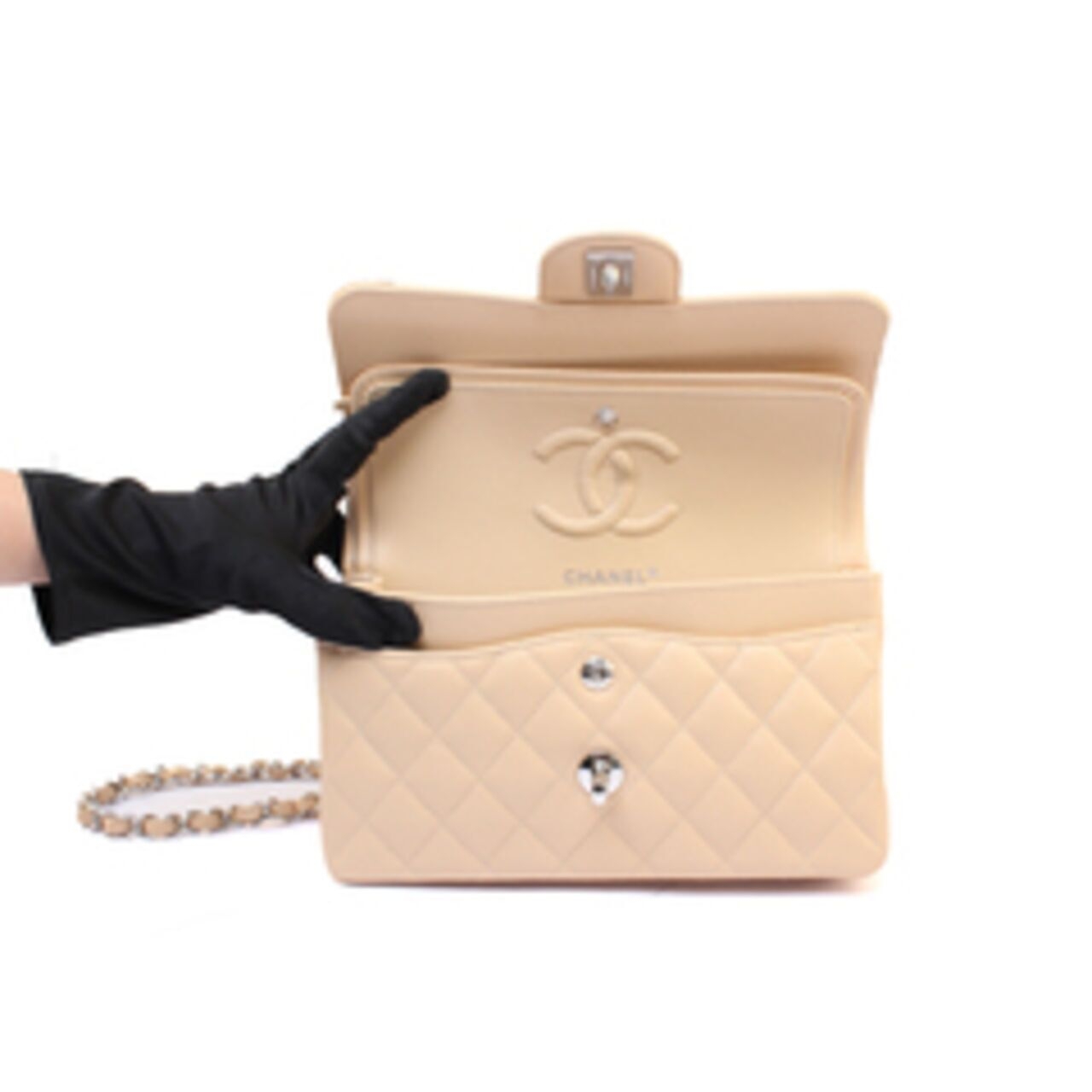 Chanel Small Classic Double Flap Bag Caviar Beige SHW Shoulder Bag