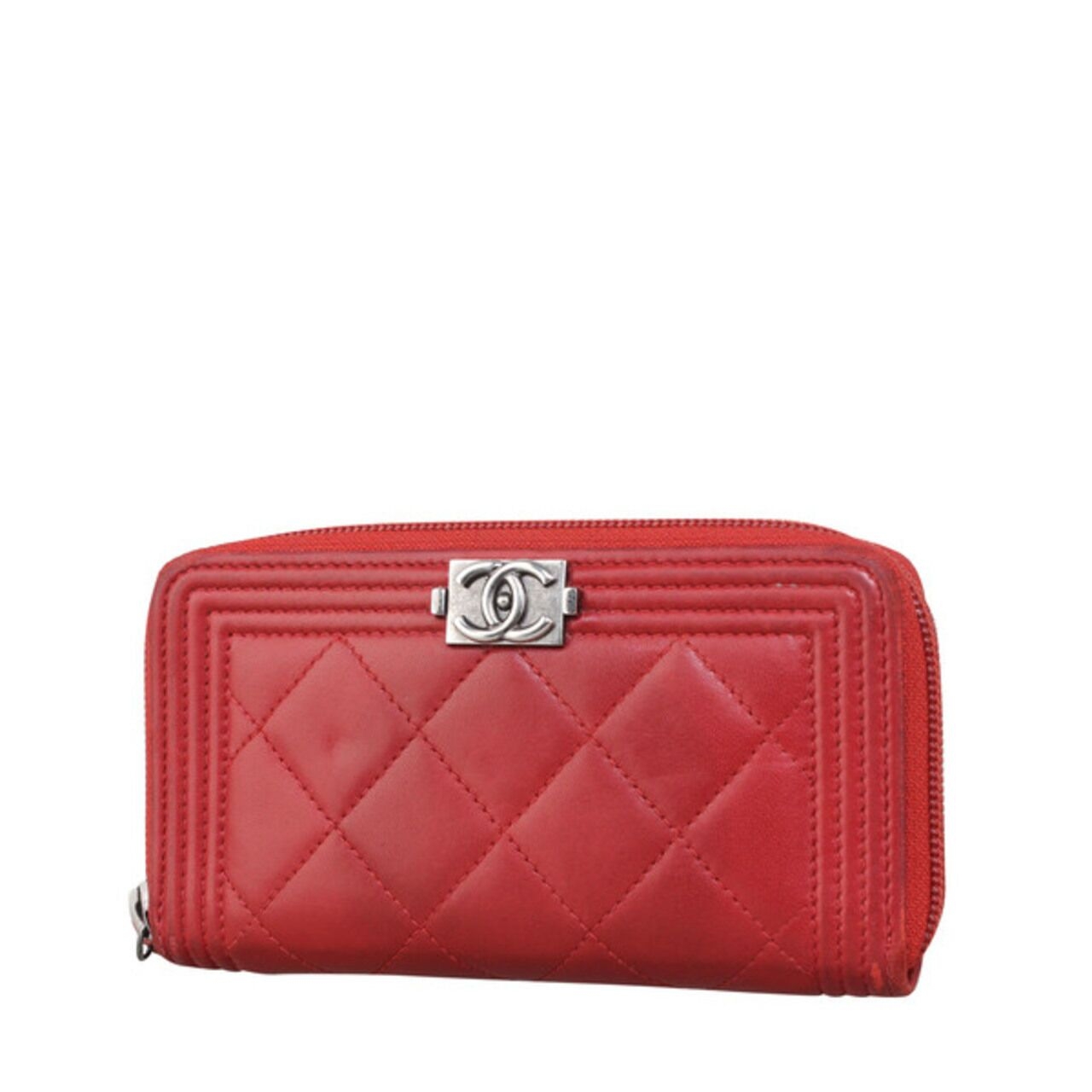 Chanel Lambskin Quilted Small Boy Zip Around Wallet