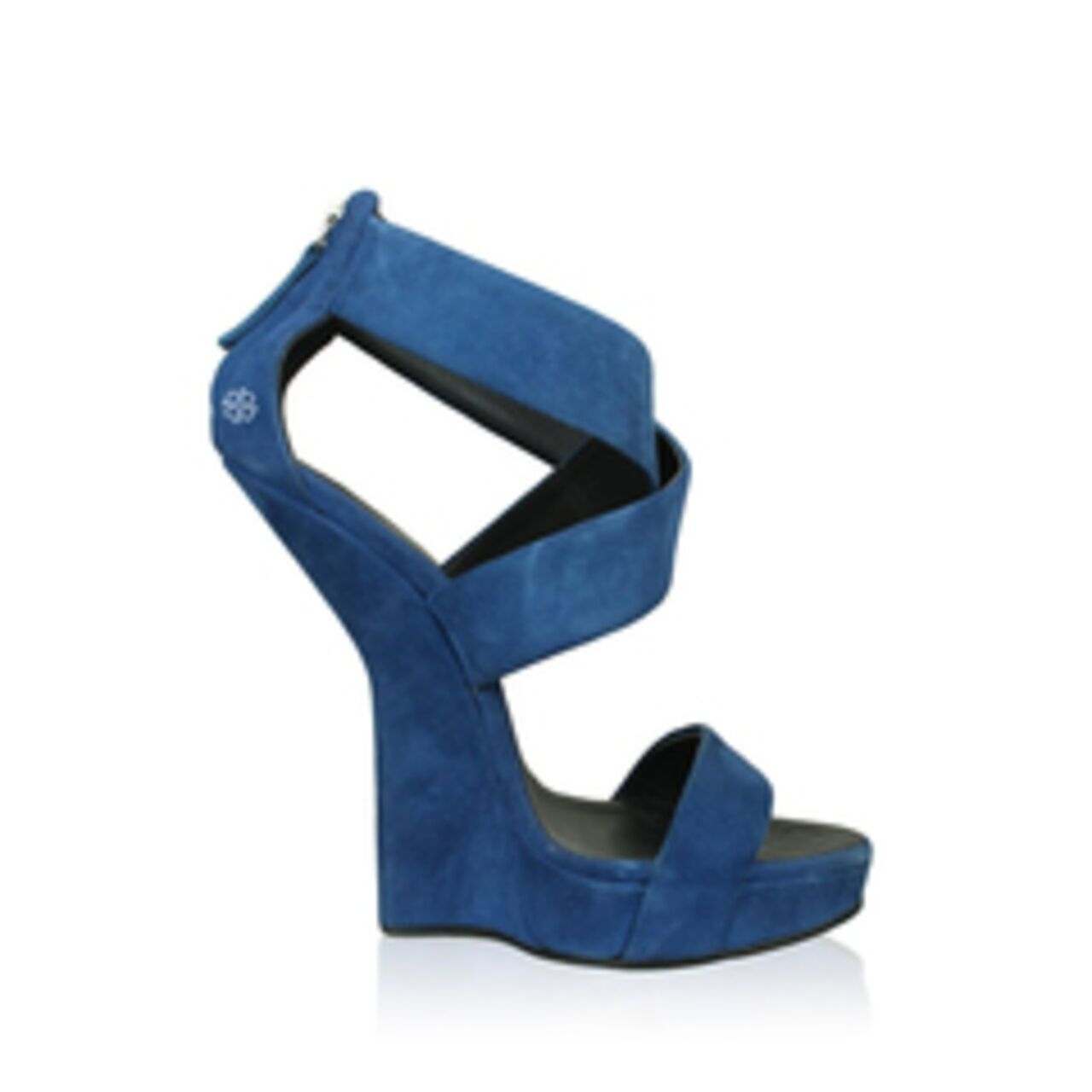 Giuseppe Zanotti Sculpted Suede Crisscross Wedge Sandal Blue Wedges