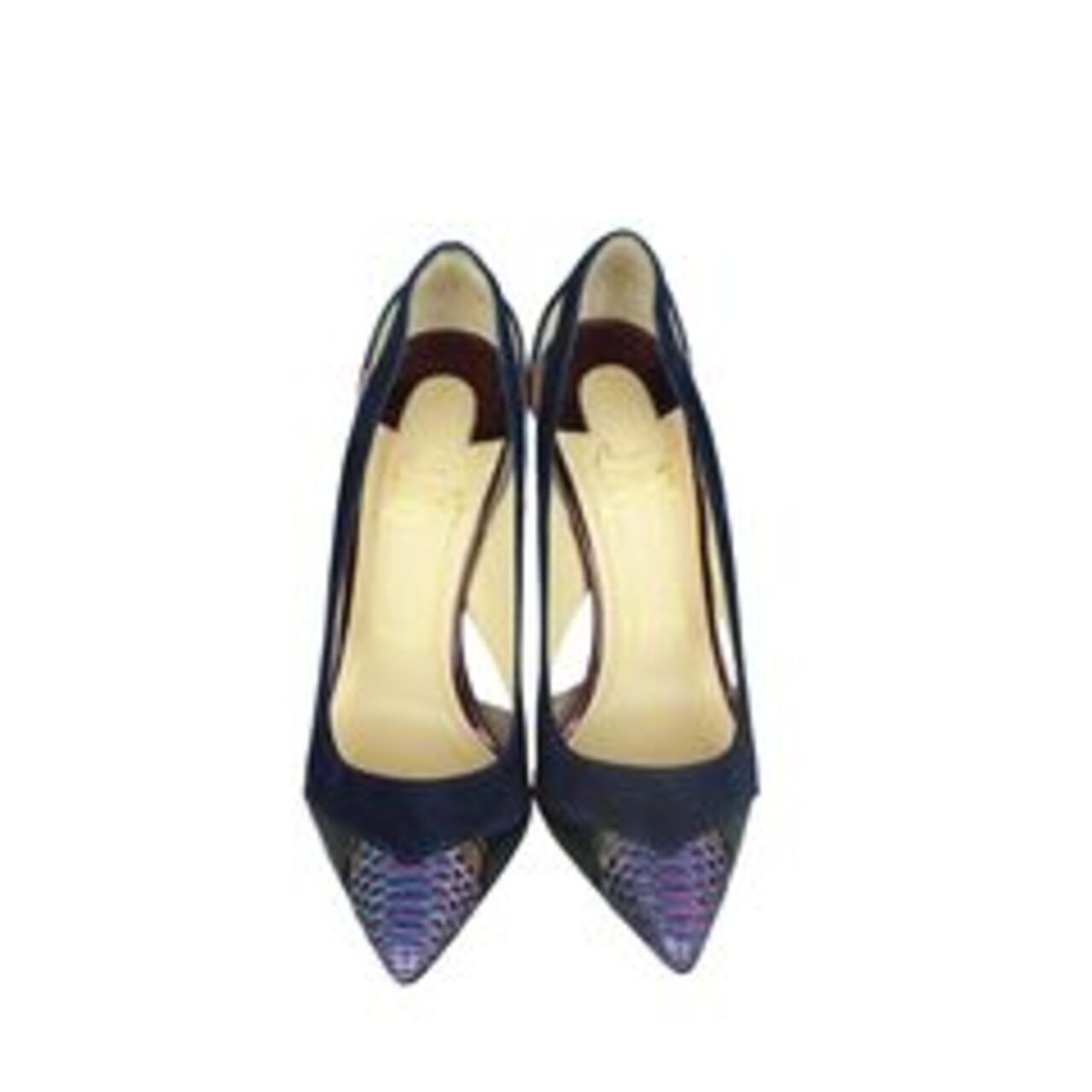 Christian Louboutin Purple Snakeskin Suede Patent Leather Heels