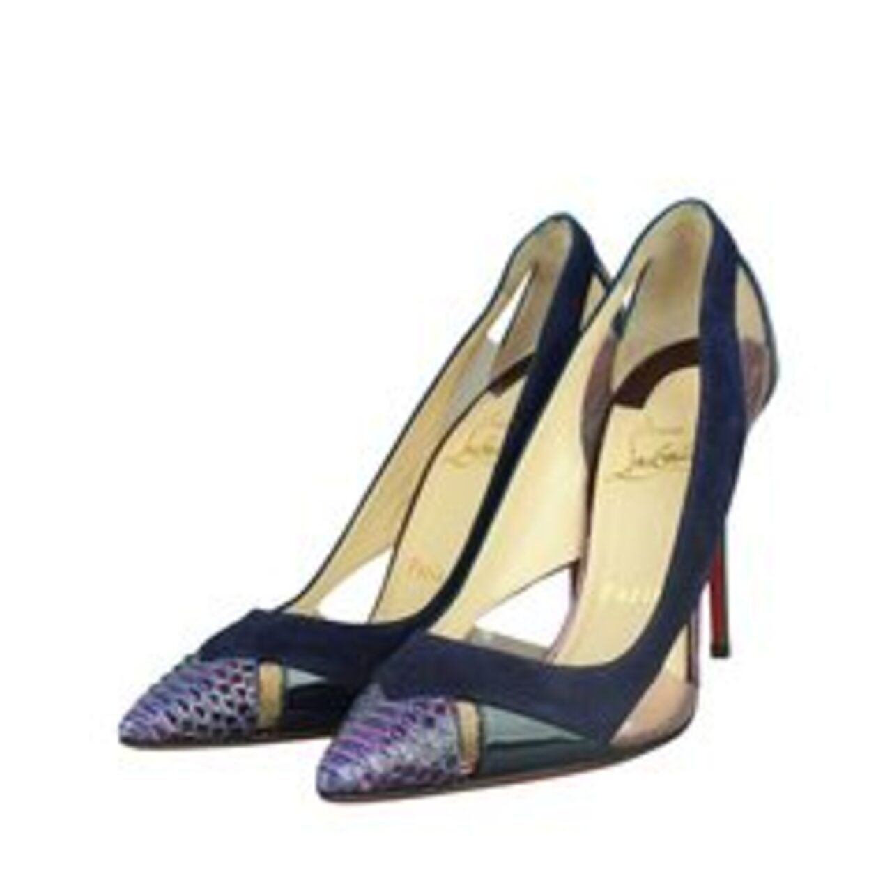 Christian Louboutin Purple Snakeskin Suede Patent Leather Heels