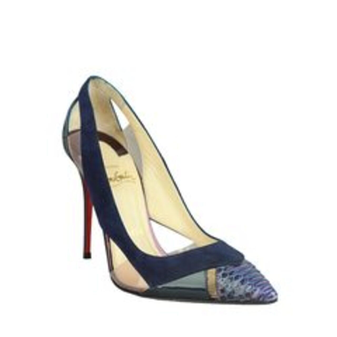 Christian Louboutin Purple Snakeskin Suede Patent Leather Heels