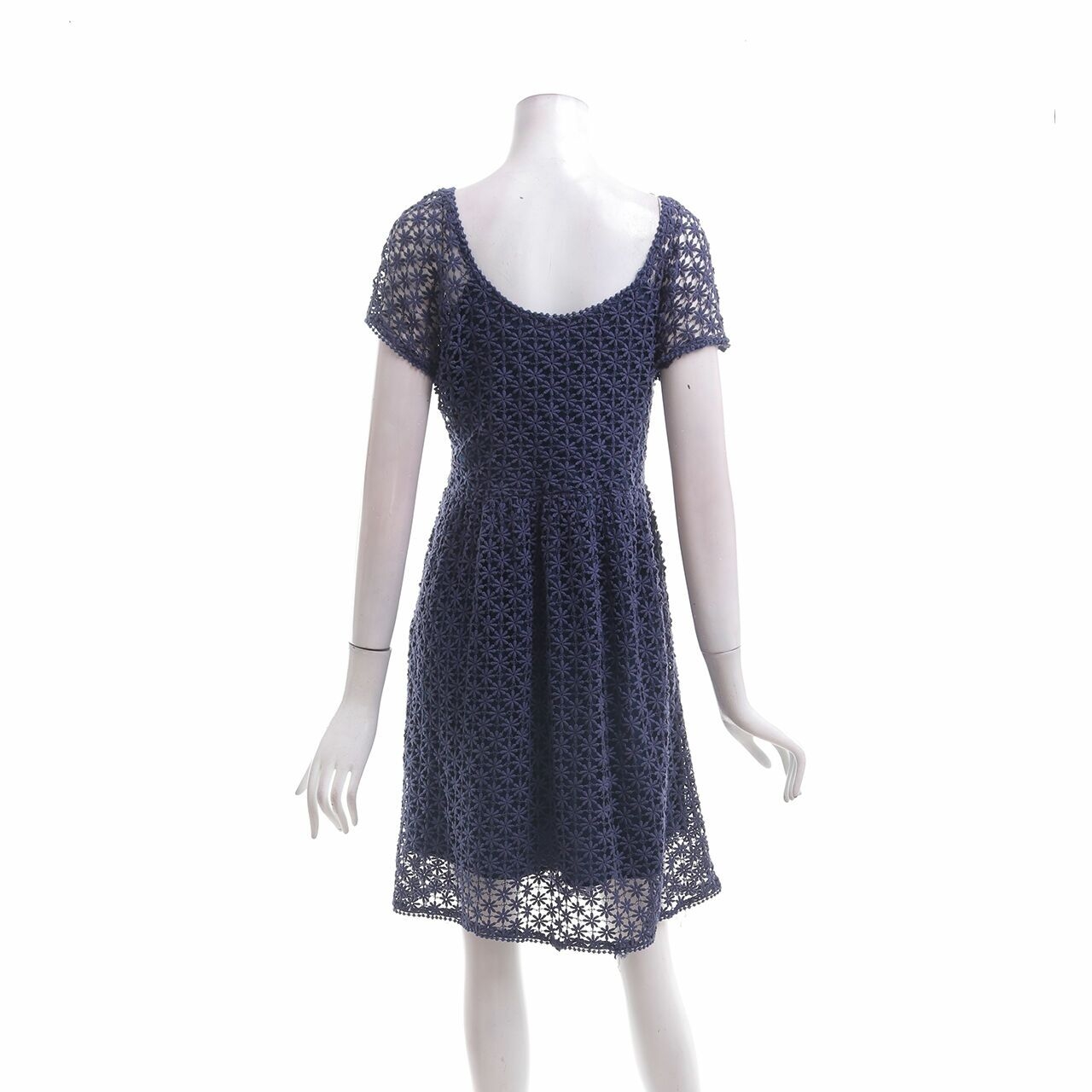 Zara Dark Blue Perforated Midi Dress