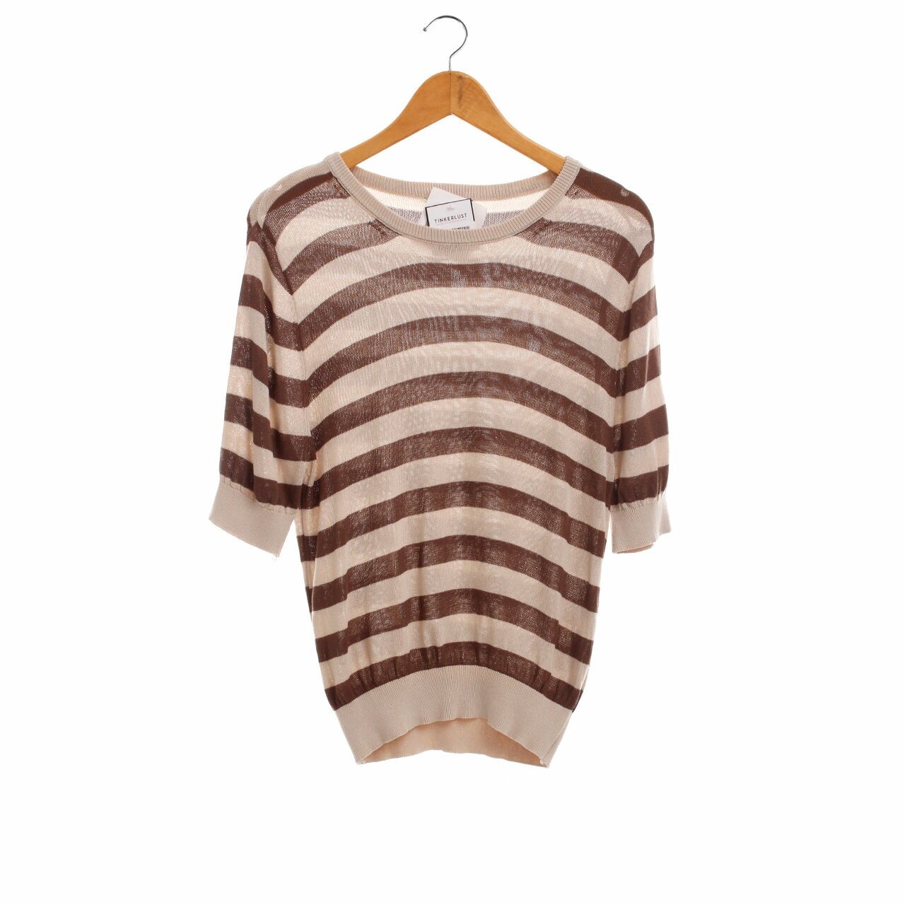 This is April Brown & Cream Stripes Knit Blouse