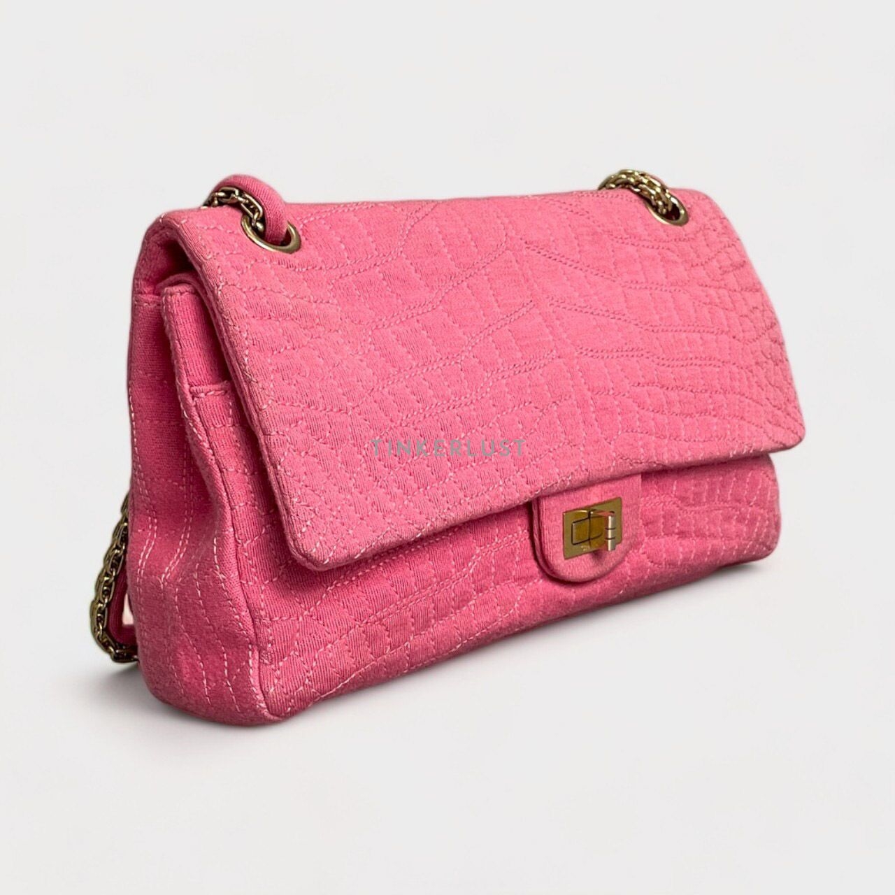 Chanel Reissue Pink Jersey Croco #11 GHW Shoulder Bag
