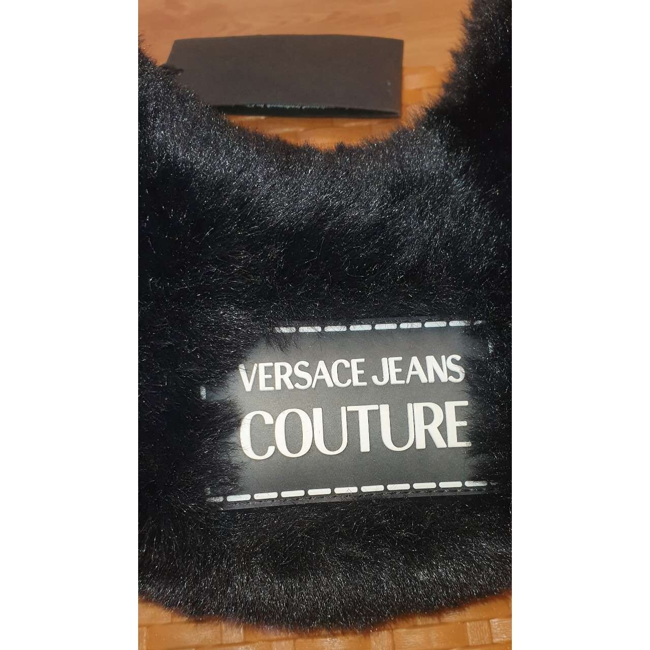 Versace Jeans Couture Black Fluffy Faux Fur Shoulder Bag