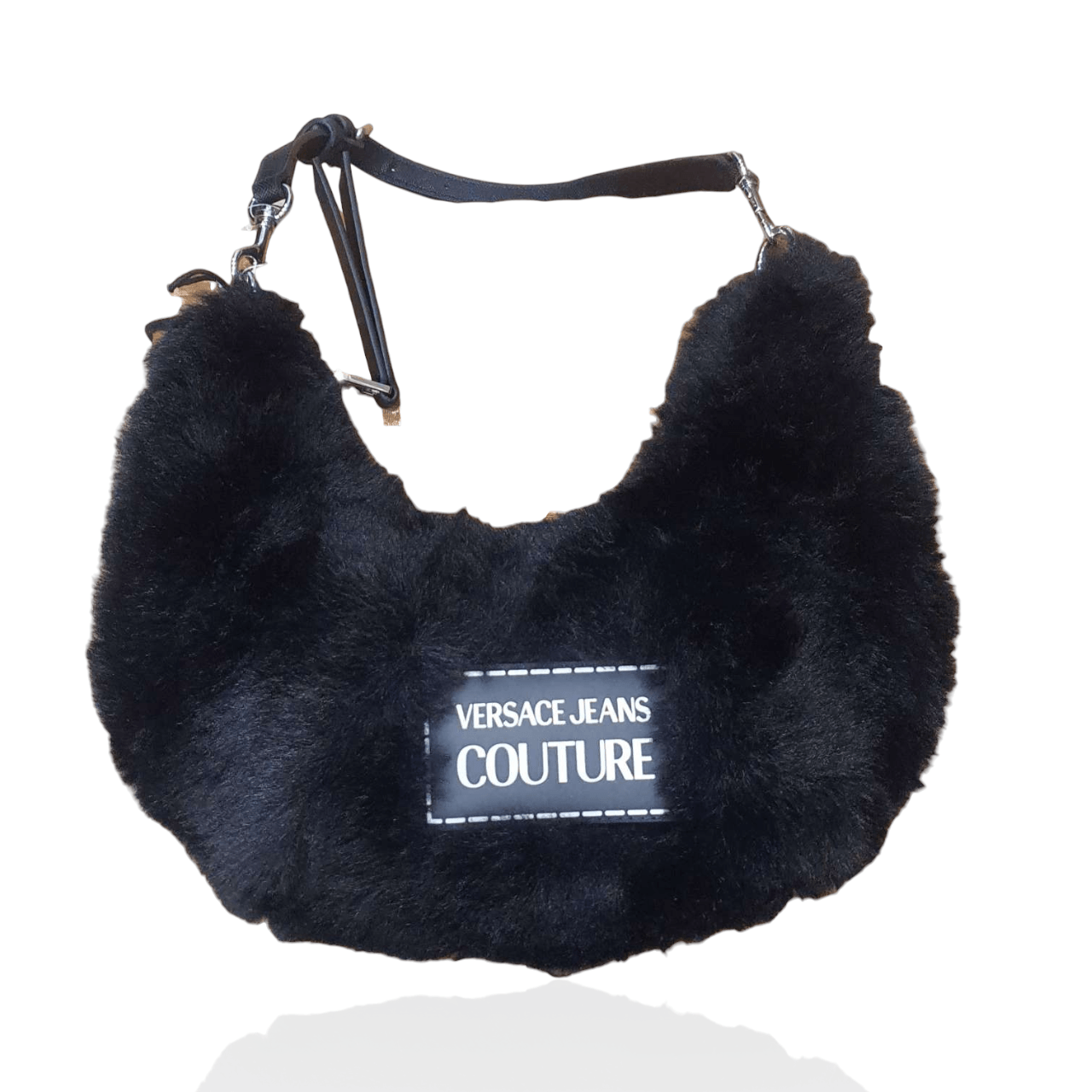 Versace Jeans Couture Black Fluffy Faux Fur Shoulder Bag