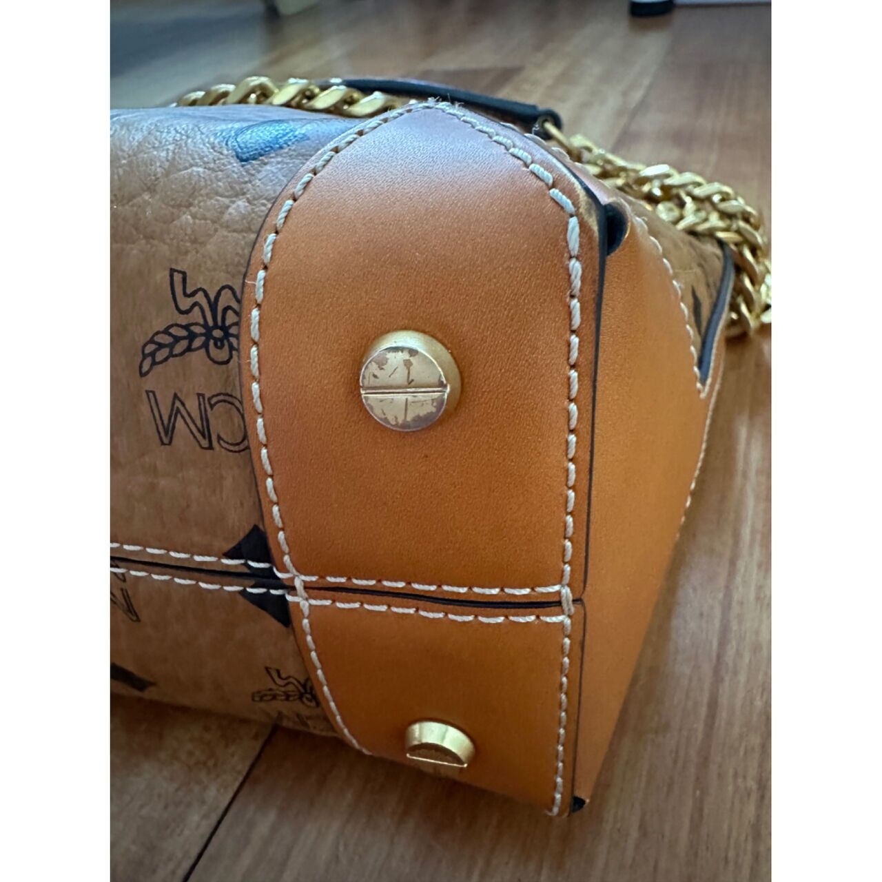 Mcm Visetos Cognac GHW Chain Bucket Bag