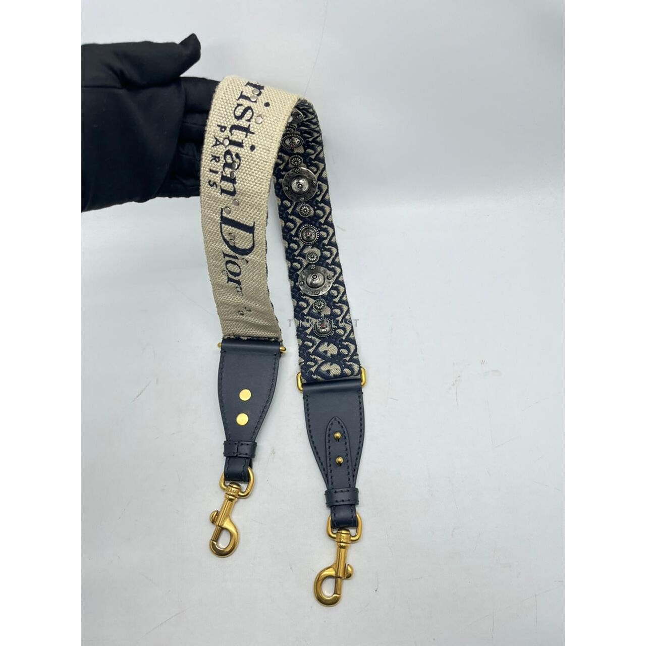 Christian Dior Embroidery Oblique Navy GHW Bag Strap 