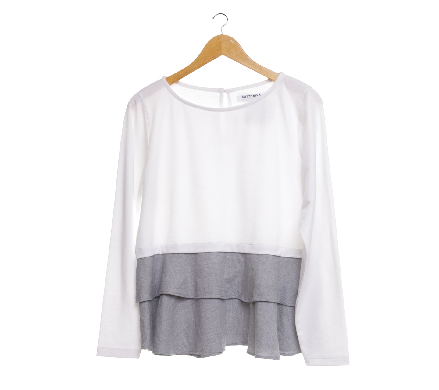 Cotton Ink White And Grey Blouse