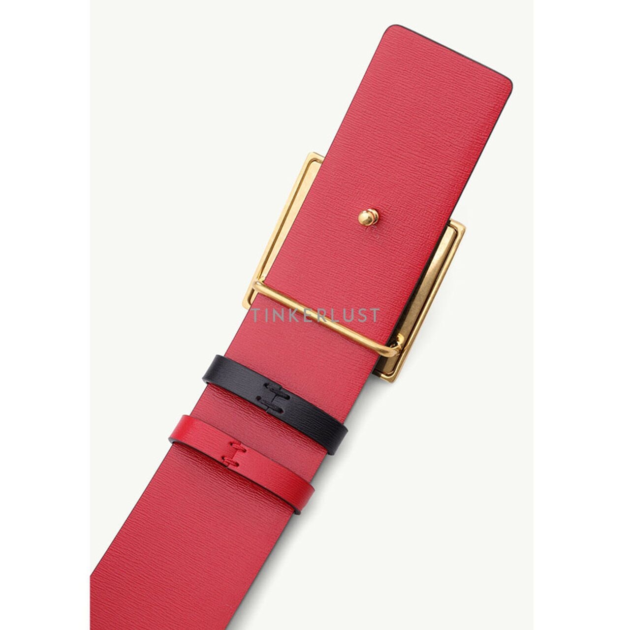 Valentino One Stud 40mm in Black/Pure Red Calfskin Reversible Belt