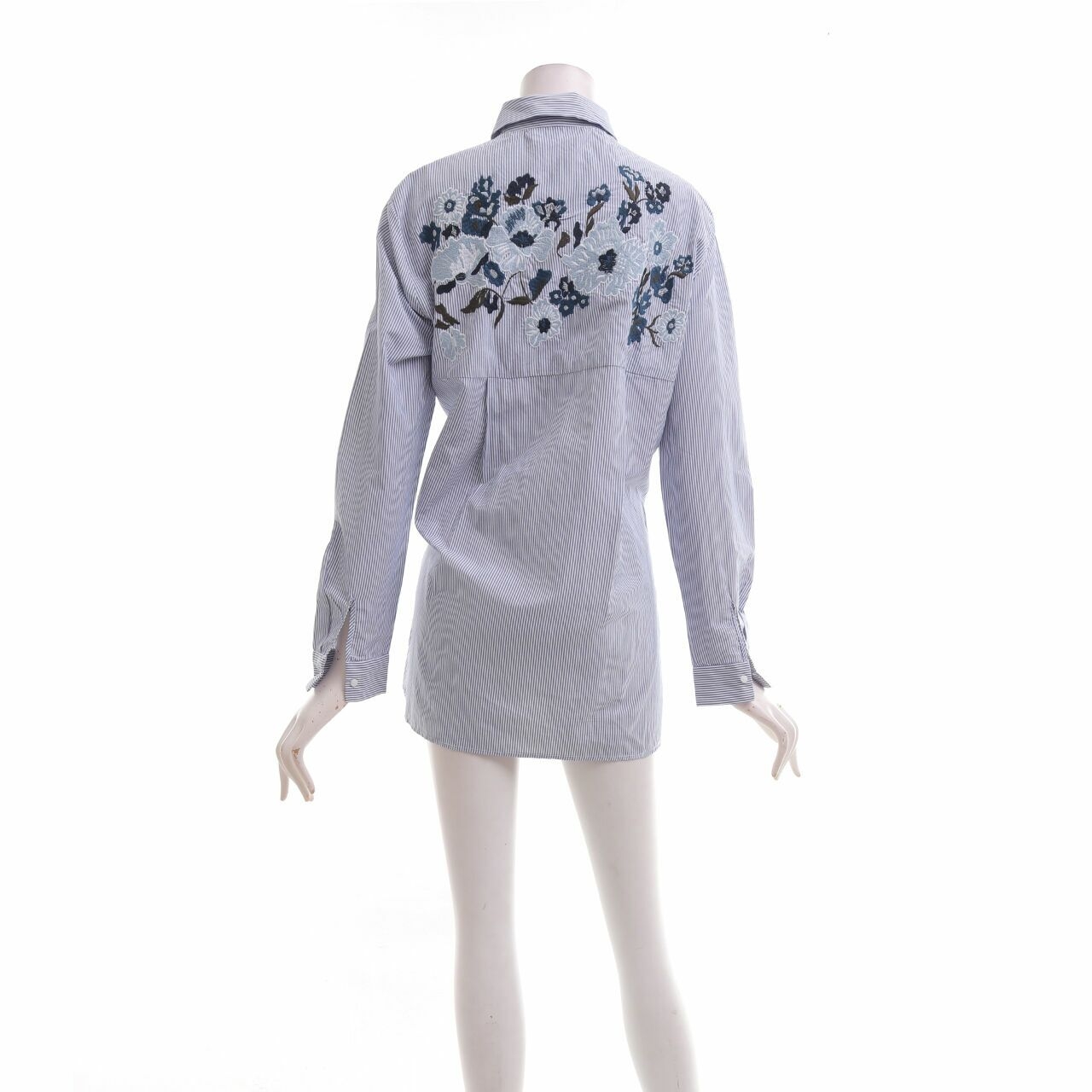 Zara Blue Striped Embroiderry Shirt