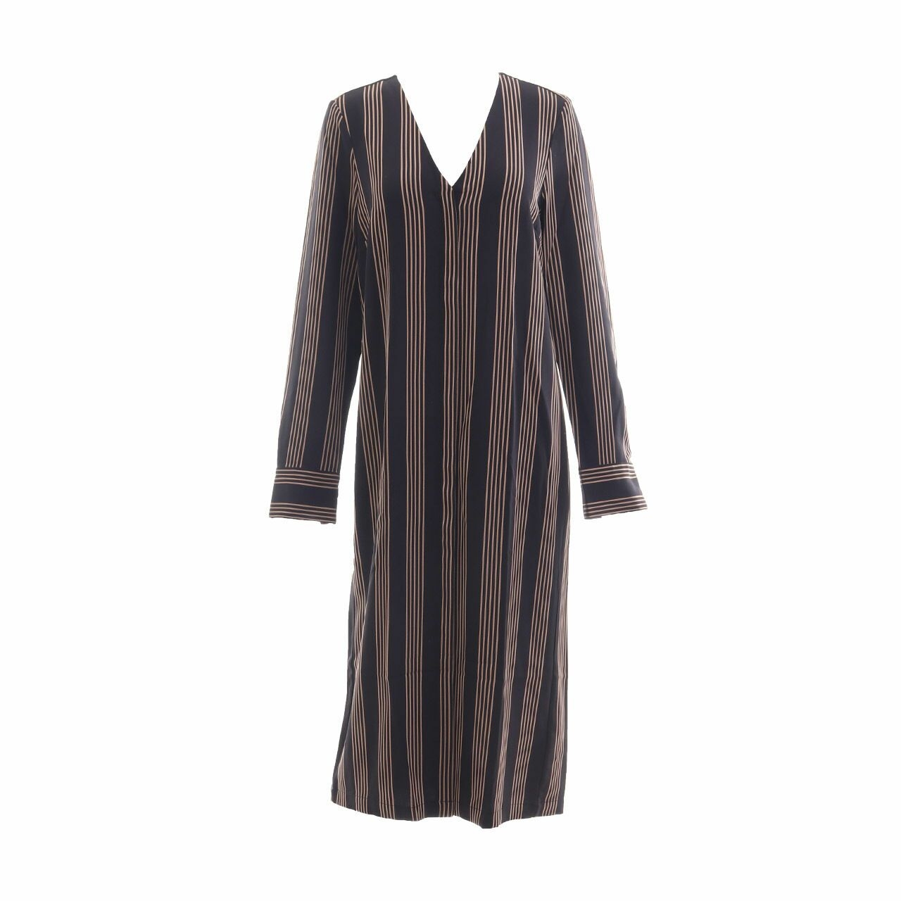 H&M Black & Brown Stripes Midi Dress