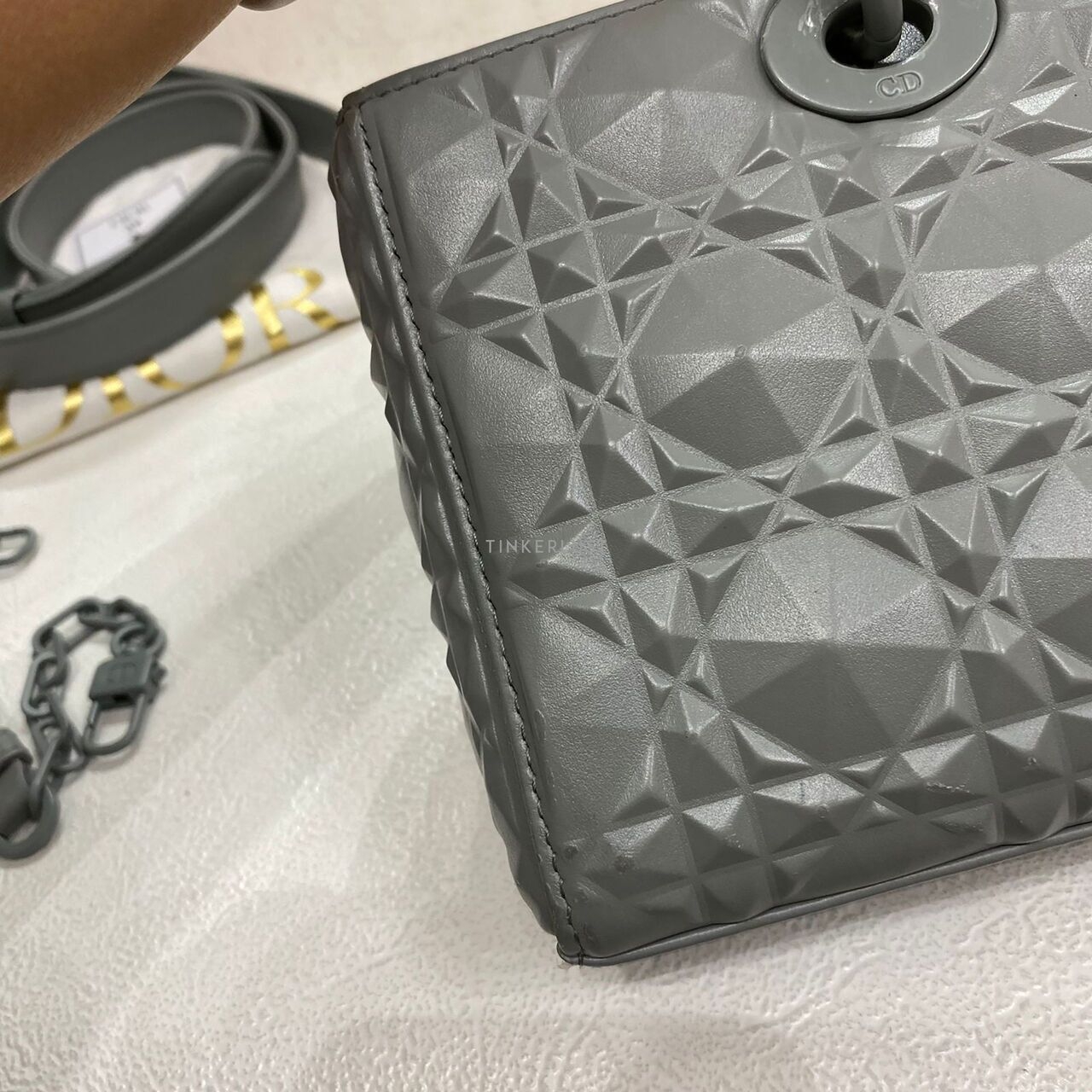 Christian Dior D-Joy Medium Diamond Motif Cannage Grey Calfskin 2022 Satchel