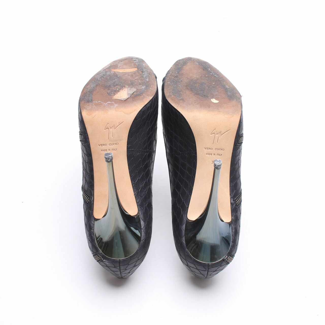Giuseppe Zanotti Black Peep-toe Embossed Leather Heels 
