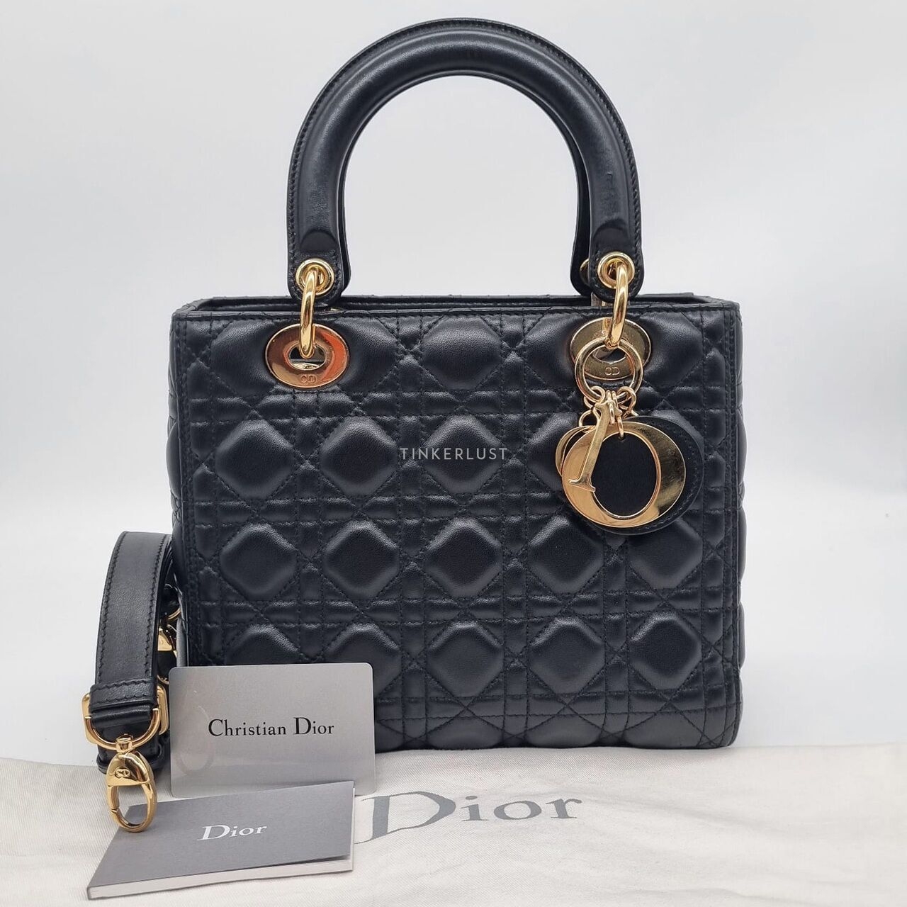 Christian Dior Lady Dior Medium Black Lambskin 2019 GHW Satchel