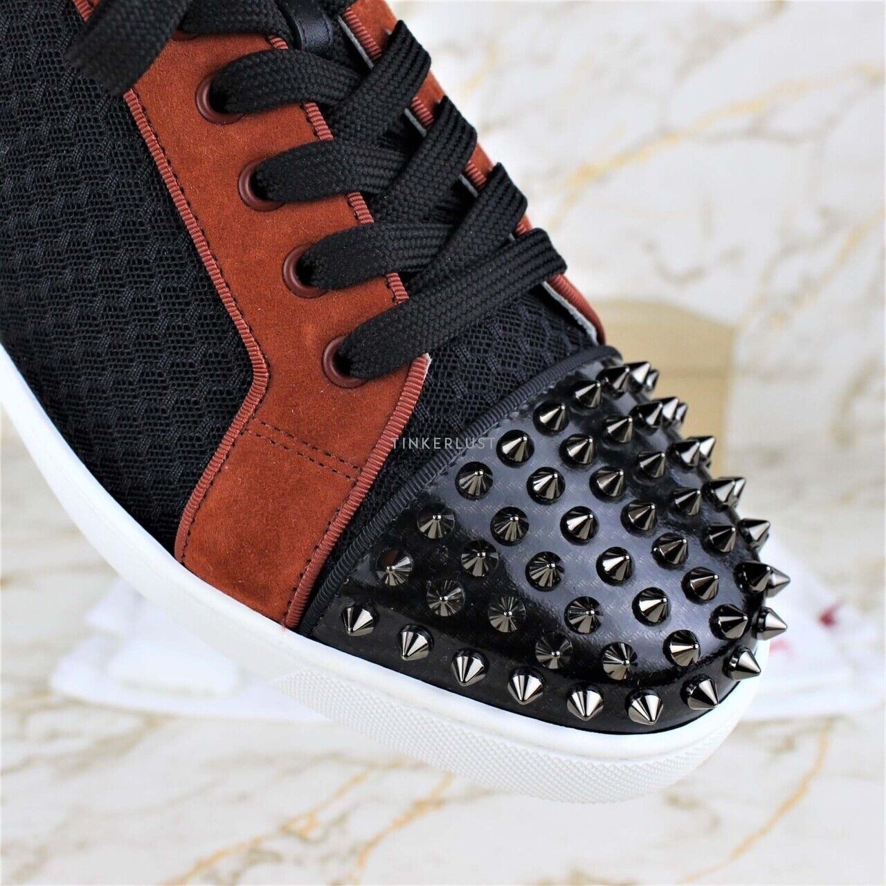 Christian Louboutin Junior Spikes Black & Orange Sneakers