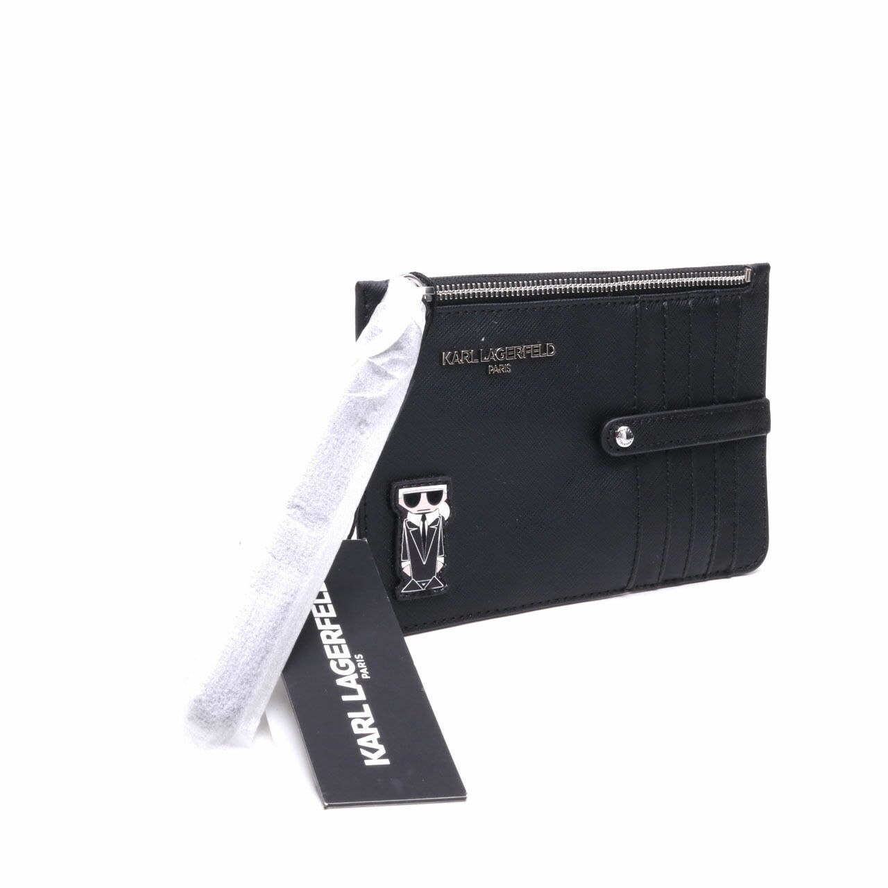 Karl Lagerfeld Black Zip Wristlet Wallet Pouch